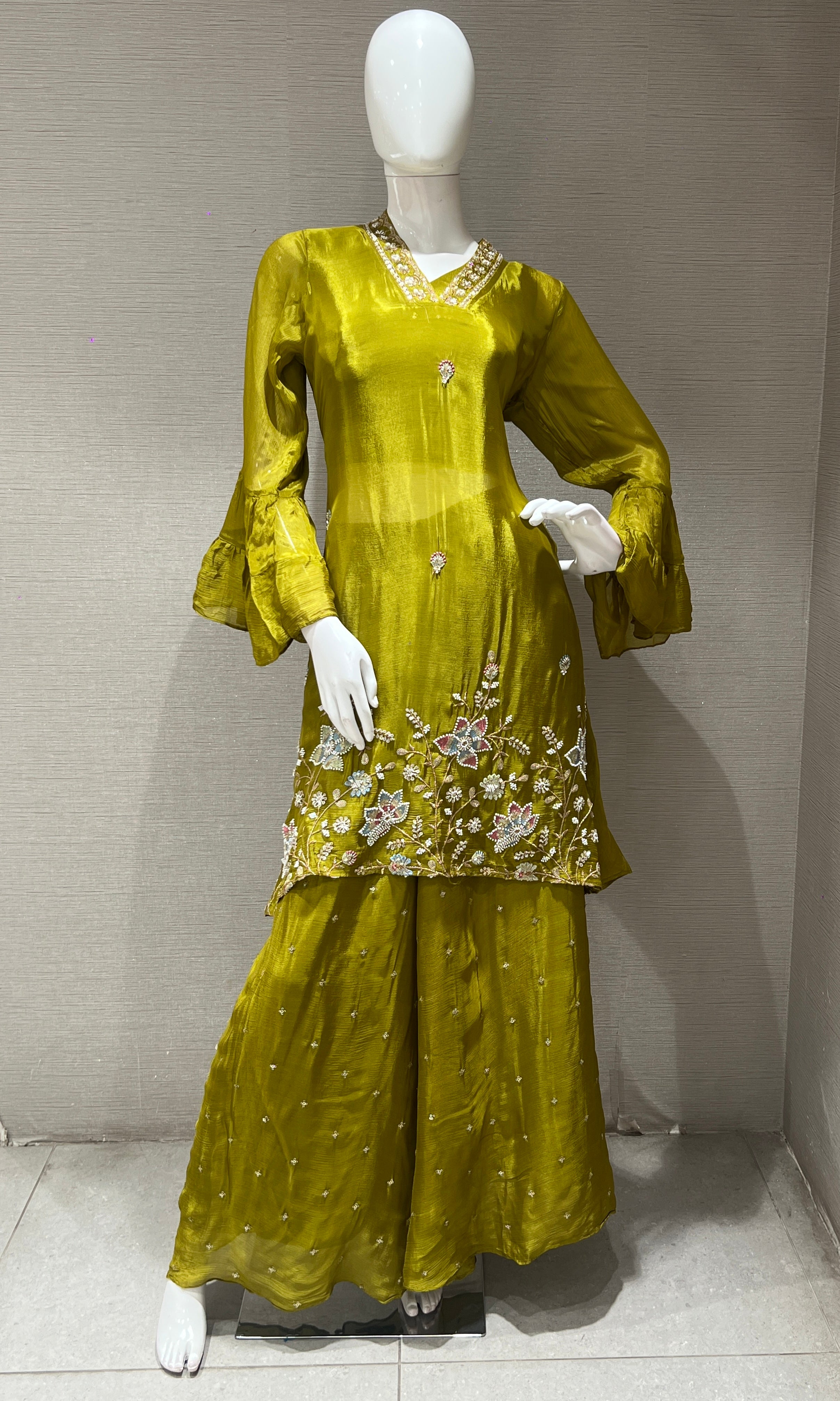 parrot green EMBROIDERED sharara SET