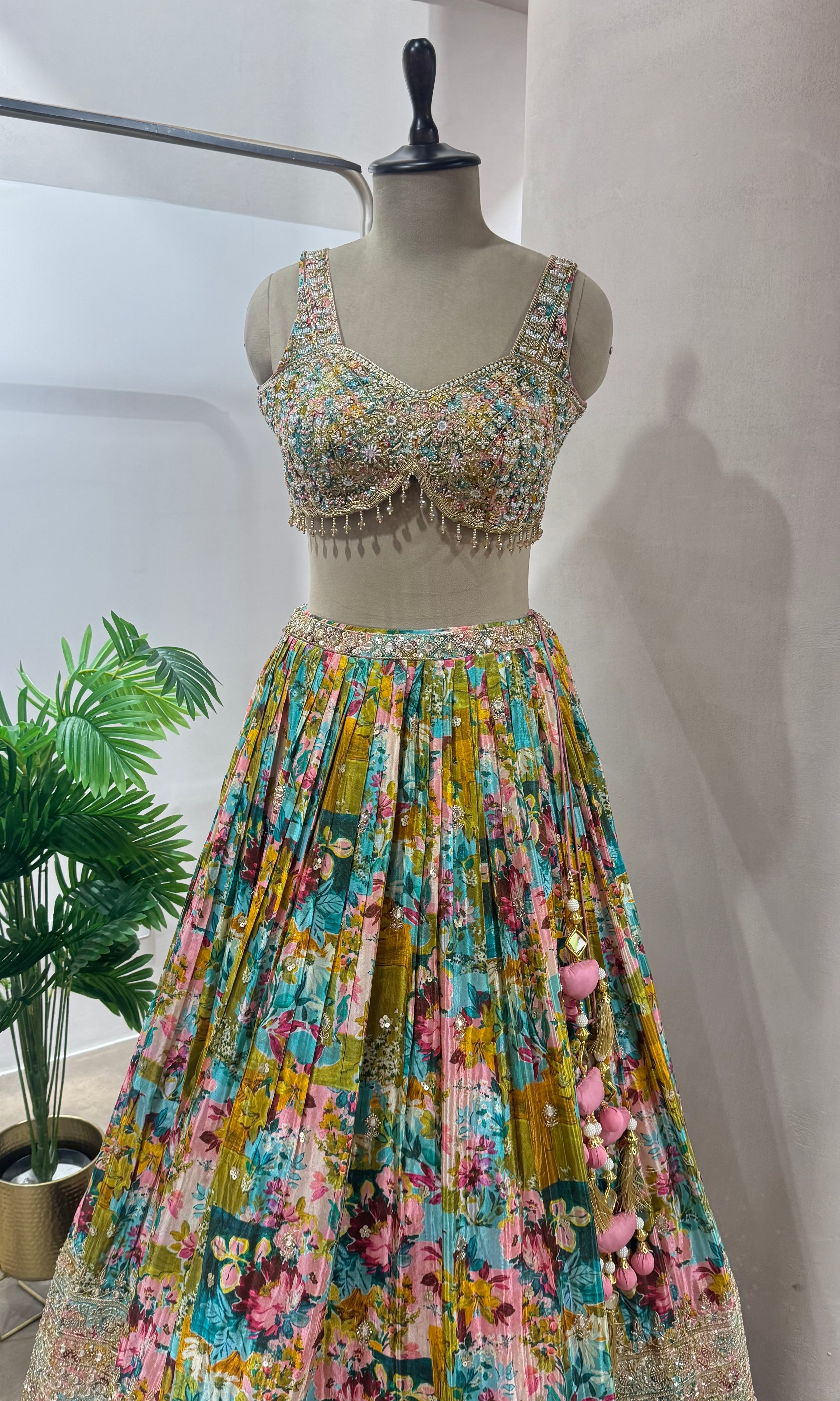 PINK MULTI FLORAL EMBROIDERED LEHENGA