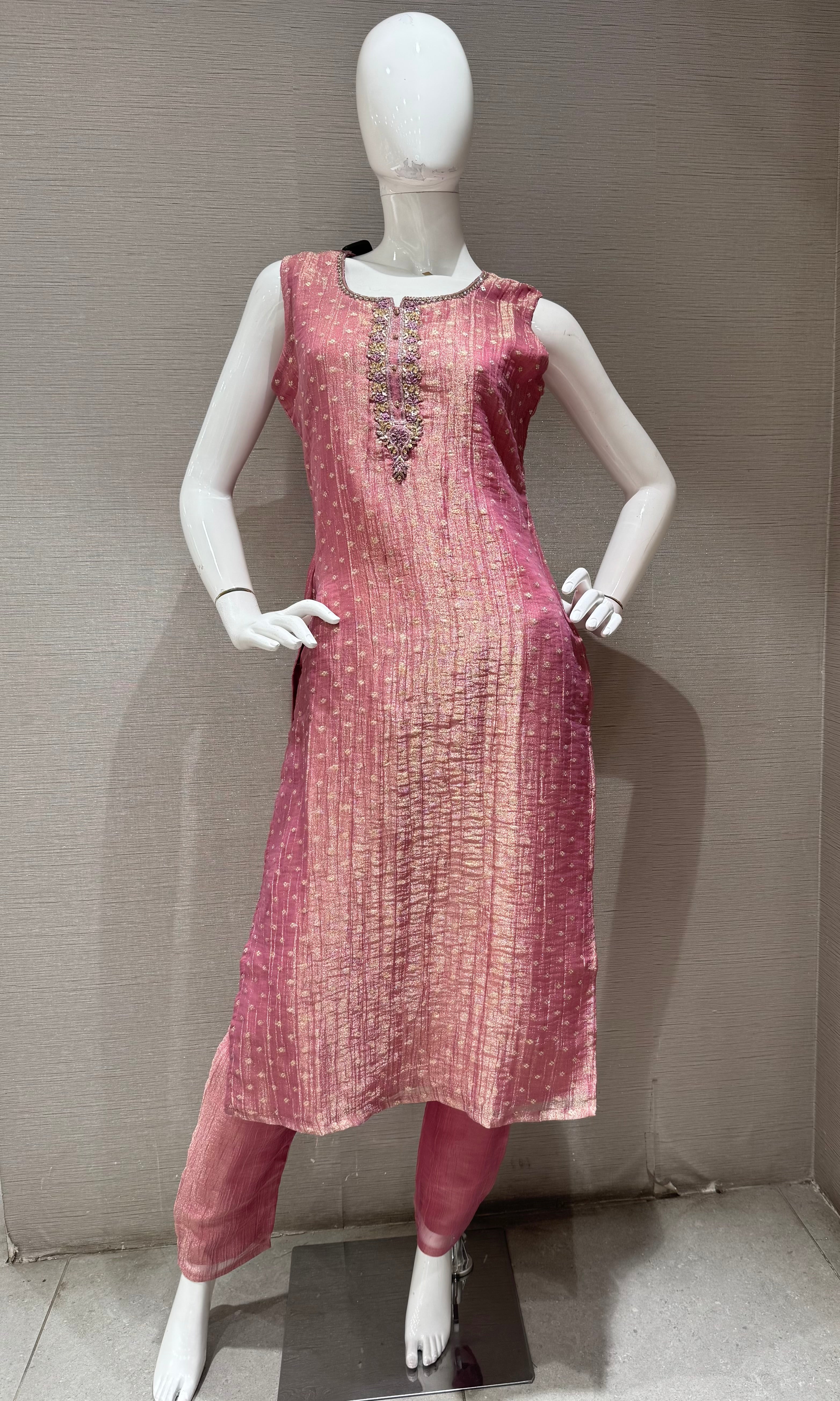 Light pink Shimmer Golden ethnic kurta set