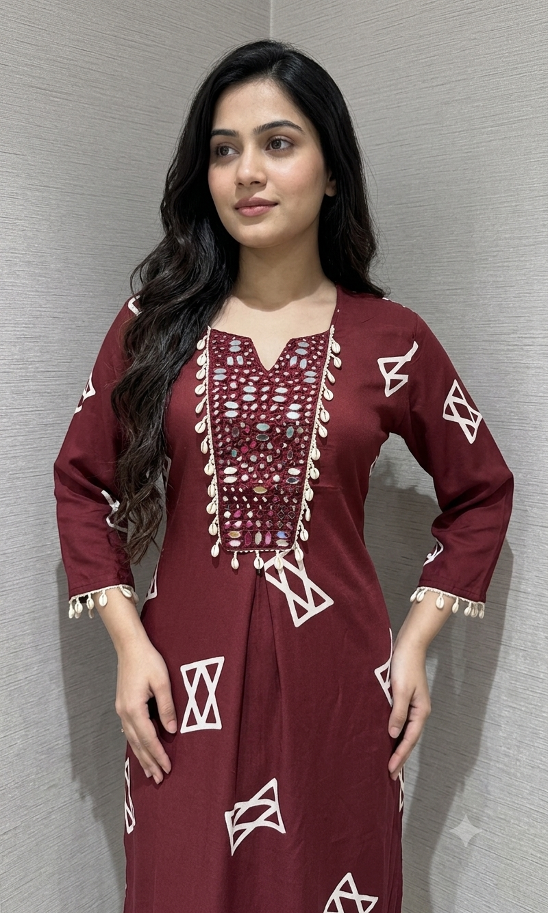 Maroon Geometric Print Ethnic Co-Ord Set