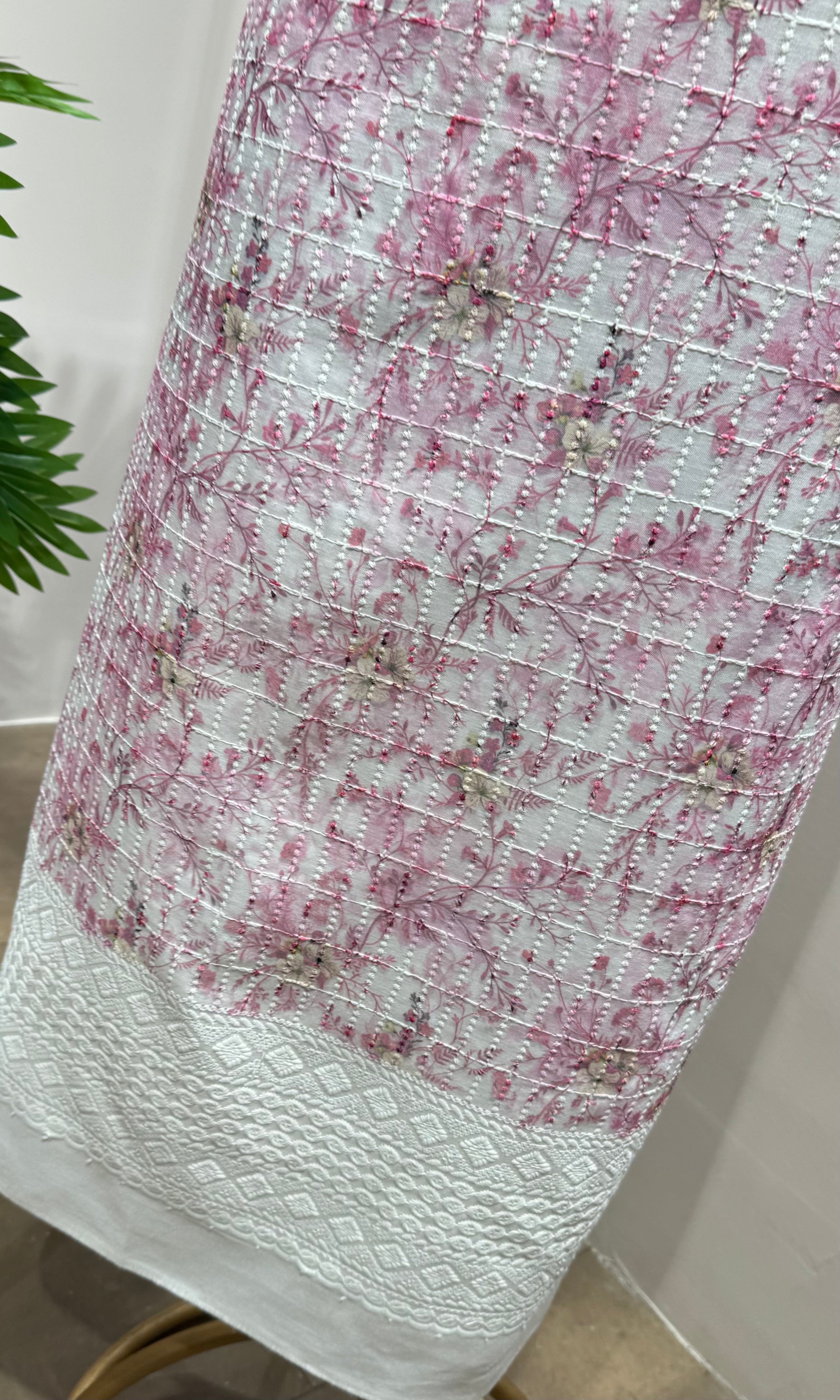 Pink Floral Chikankari DRESS MATERIAL