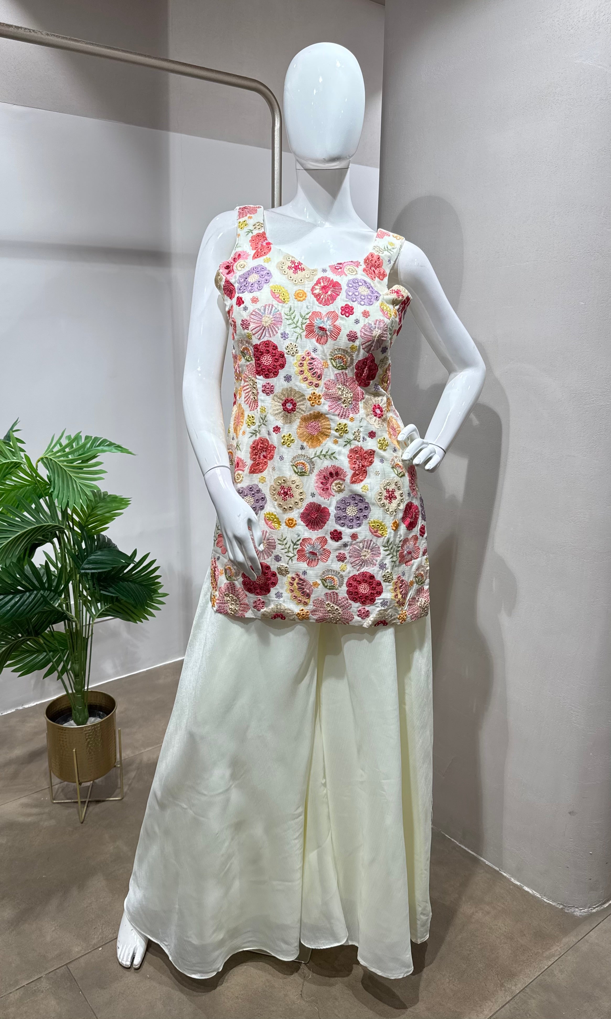 white multicolored floral sharara set