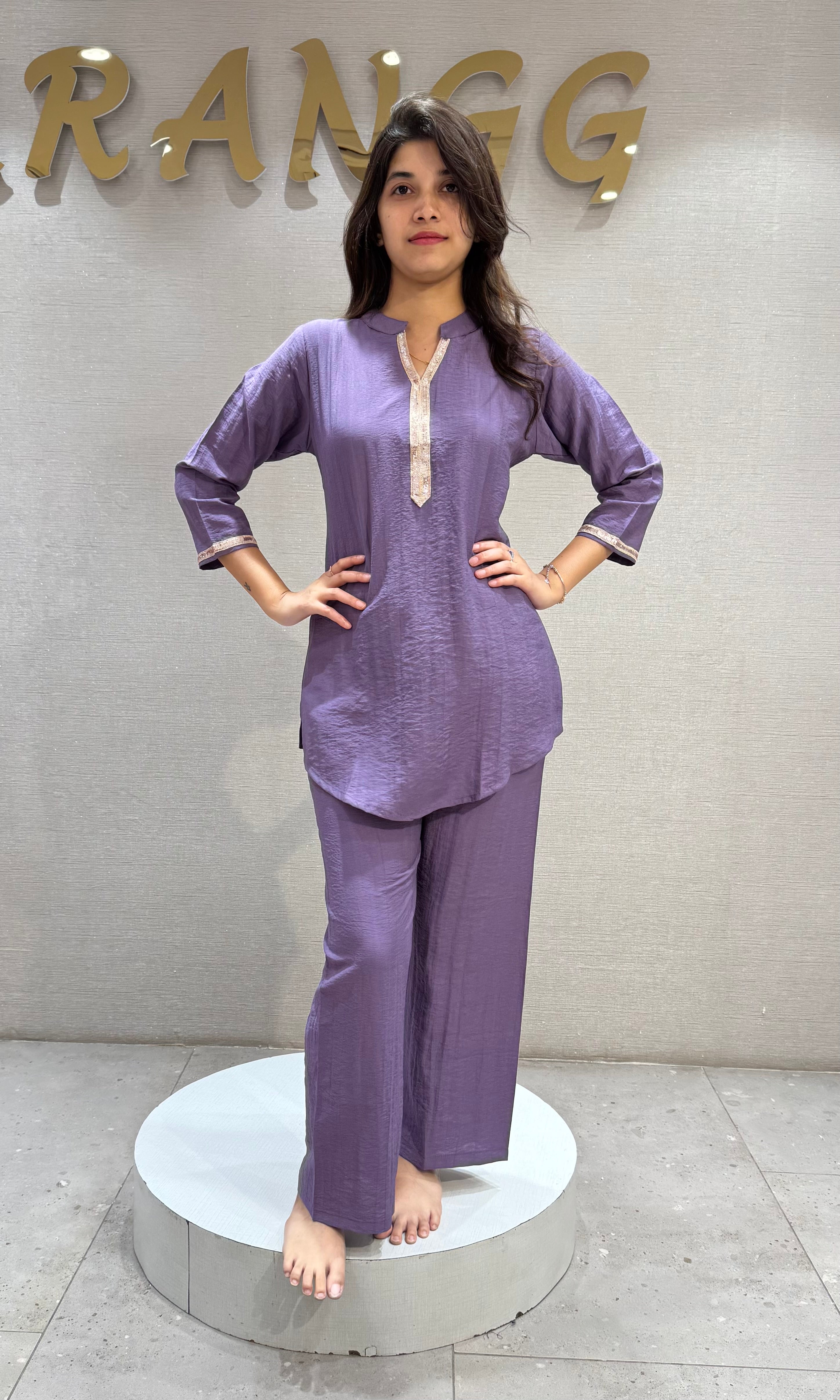 Lavander golden neckline cord set