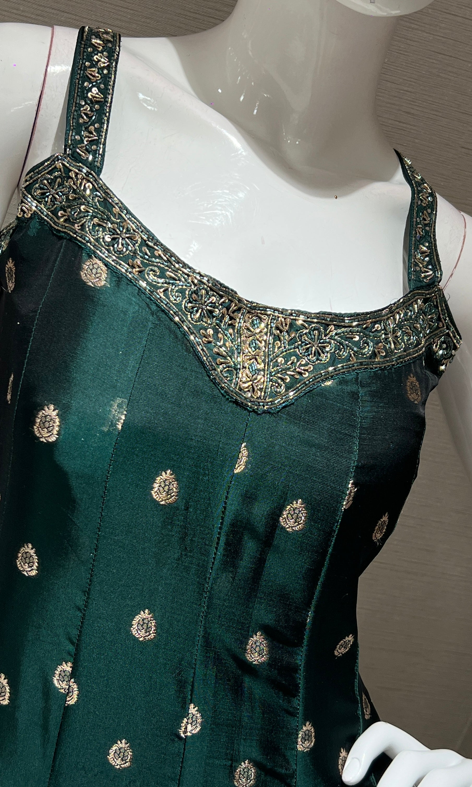 Green Anarkali with Gold Print embroidery
