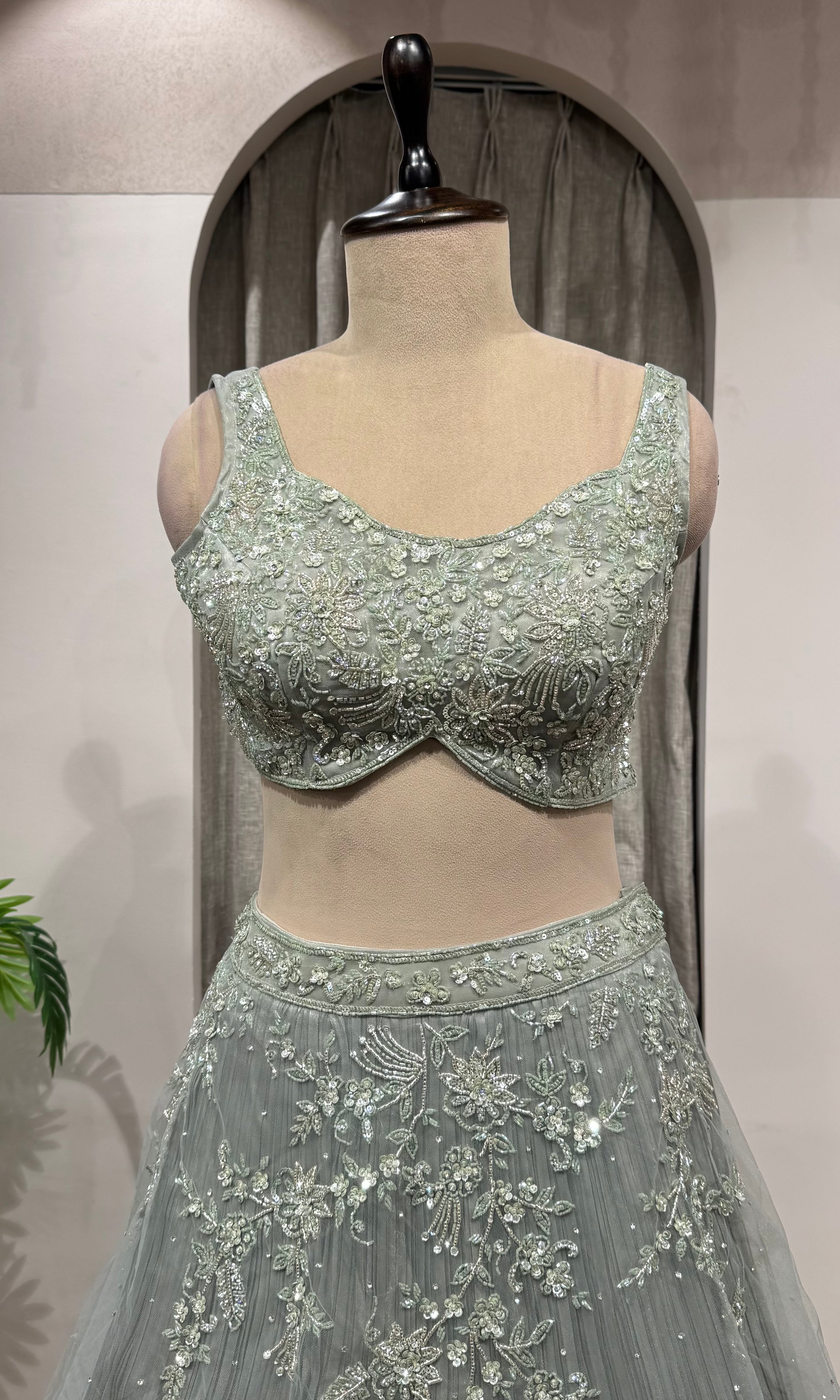 Sage green embroidered lehenga choli set