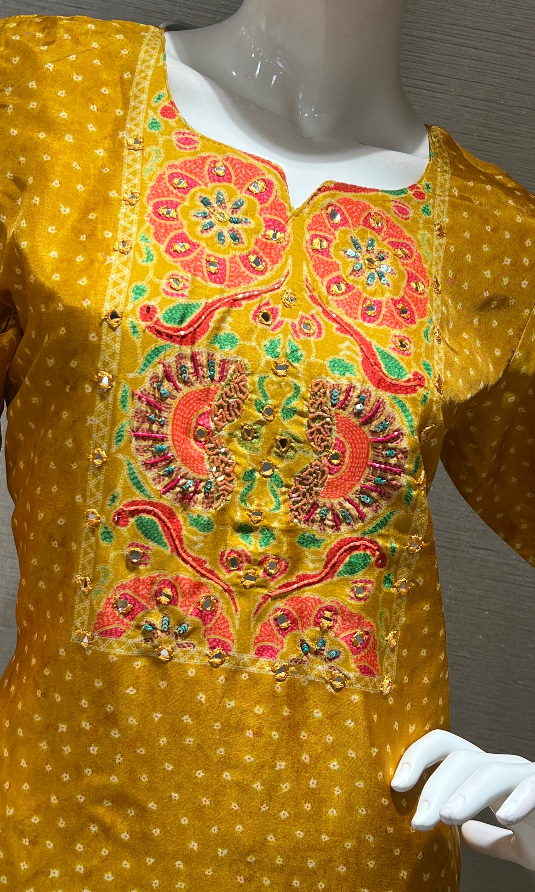 Mustard yellow floral embroidered kurta set