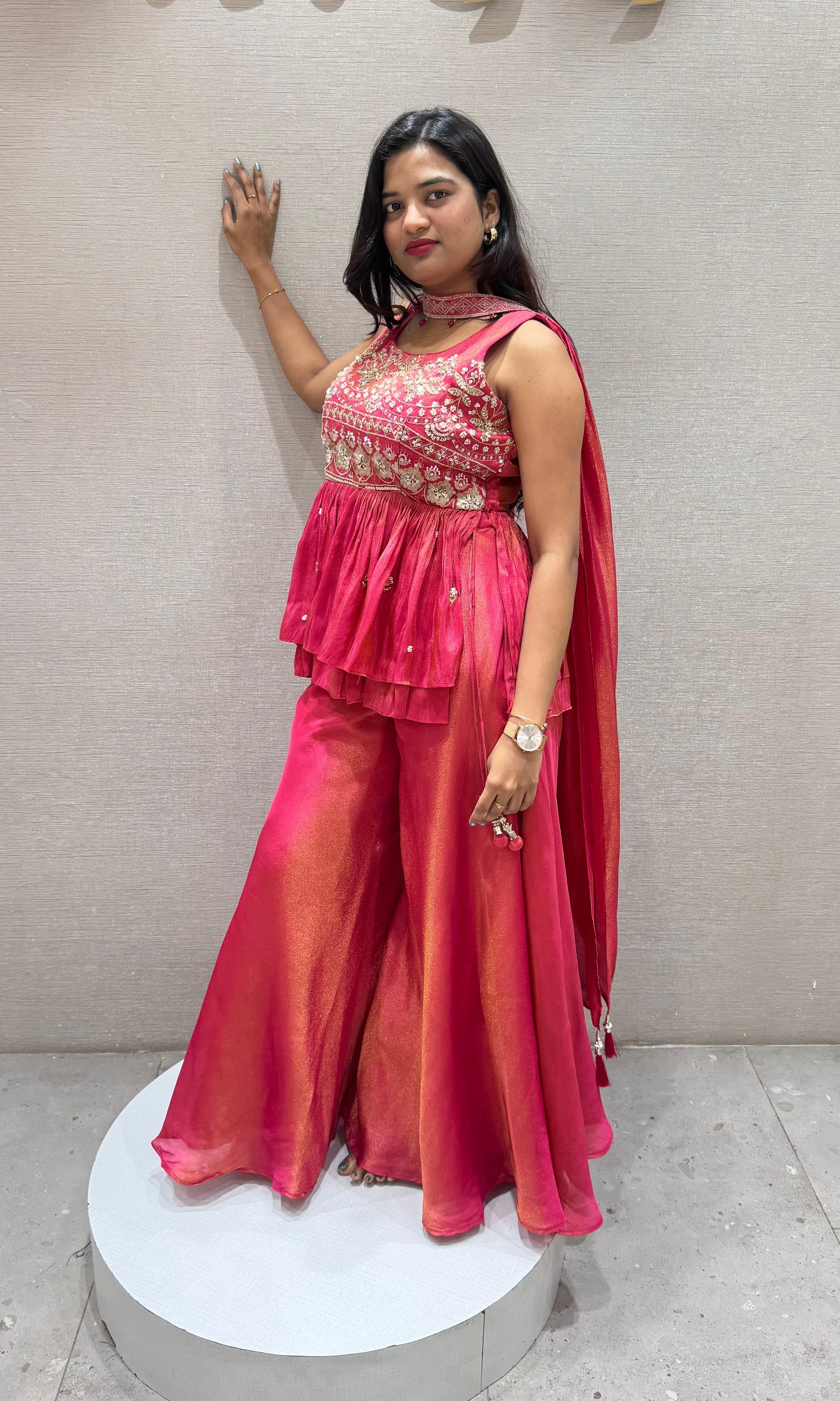 Rani pink EMBROIDERED PEPLUM palazzo