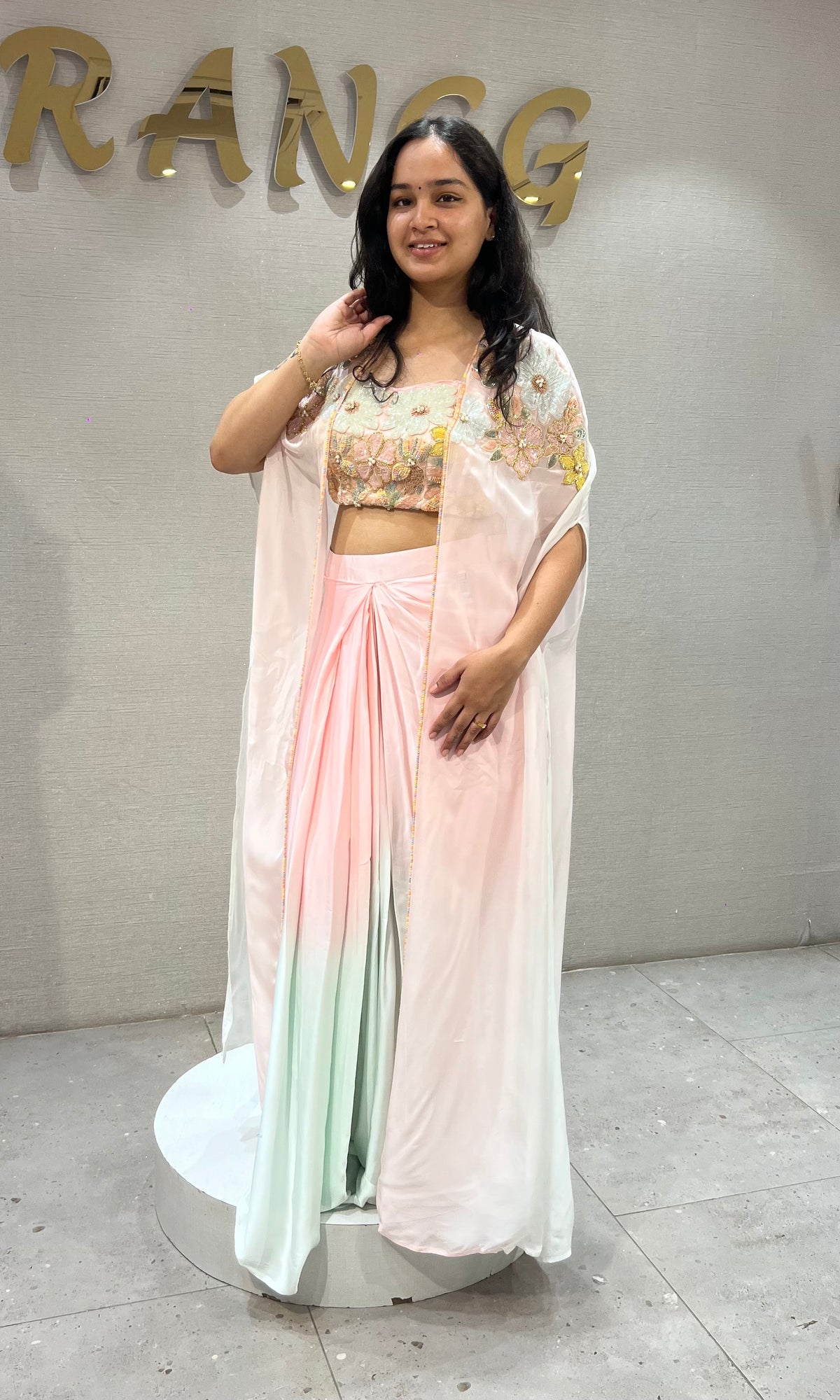 Baby Pink and Mint Floral Ombre Dhoti Skirt