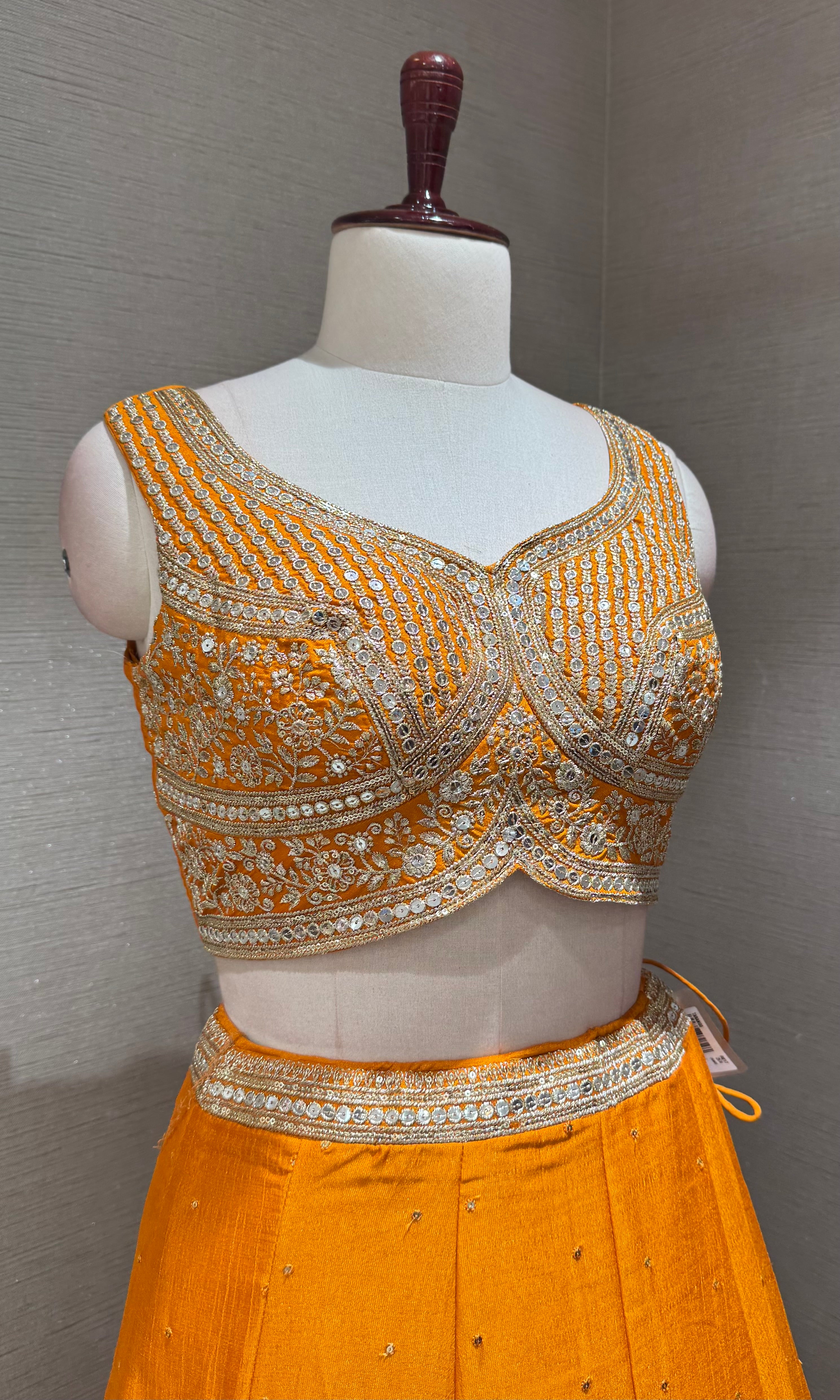 Orange Embroidered Lehenga Set with Gold Borders