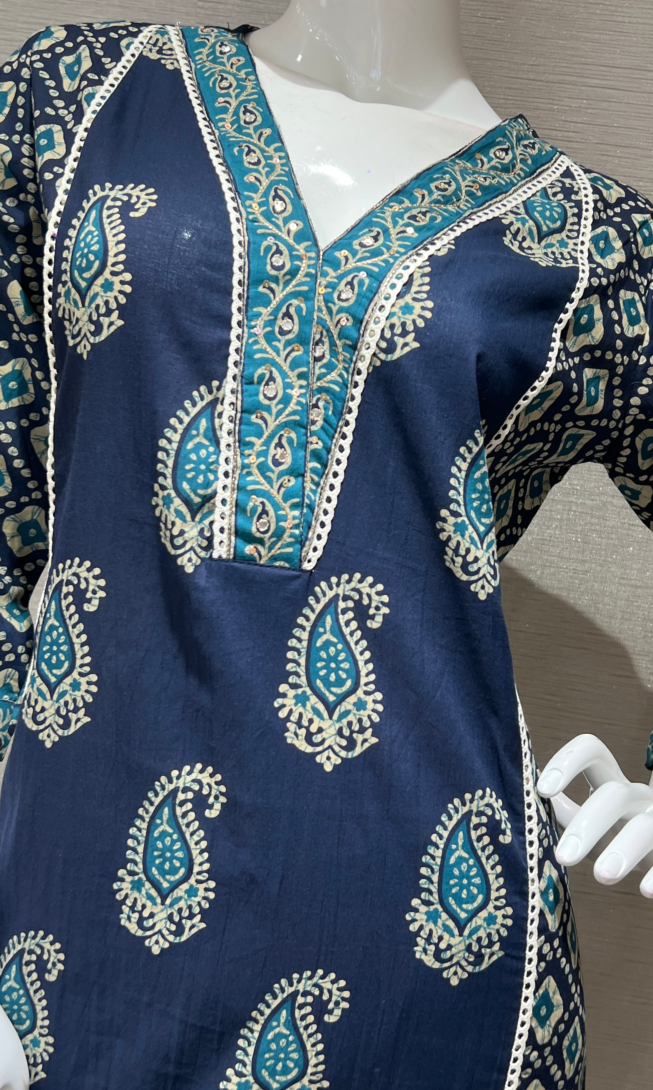 Blue printed kurta set with palazzo pants