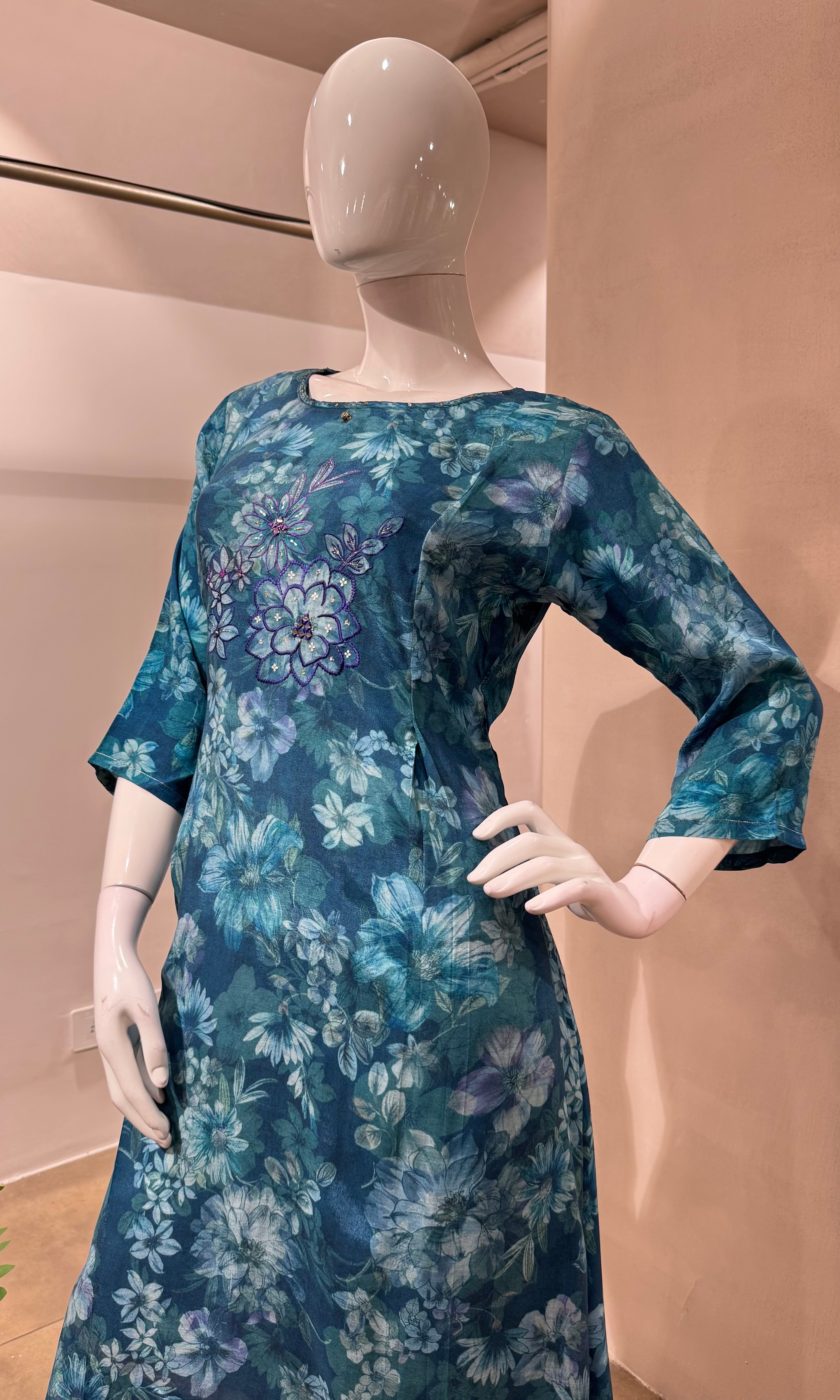 BLUE FLORAL KURTI TOP