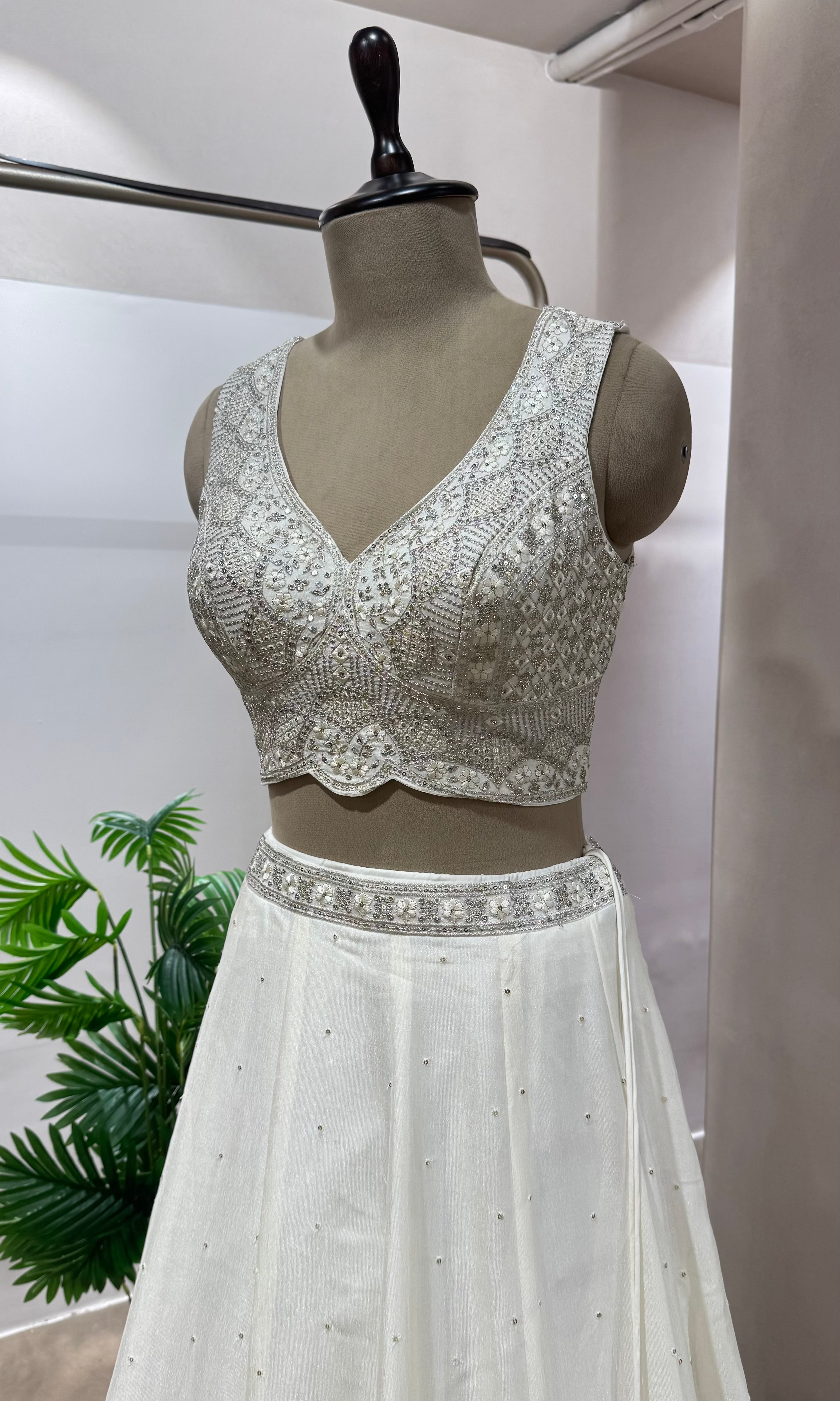 White EMBROIDERED Lehenga WITH DUPATTA
