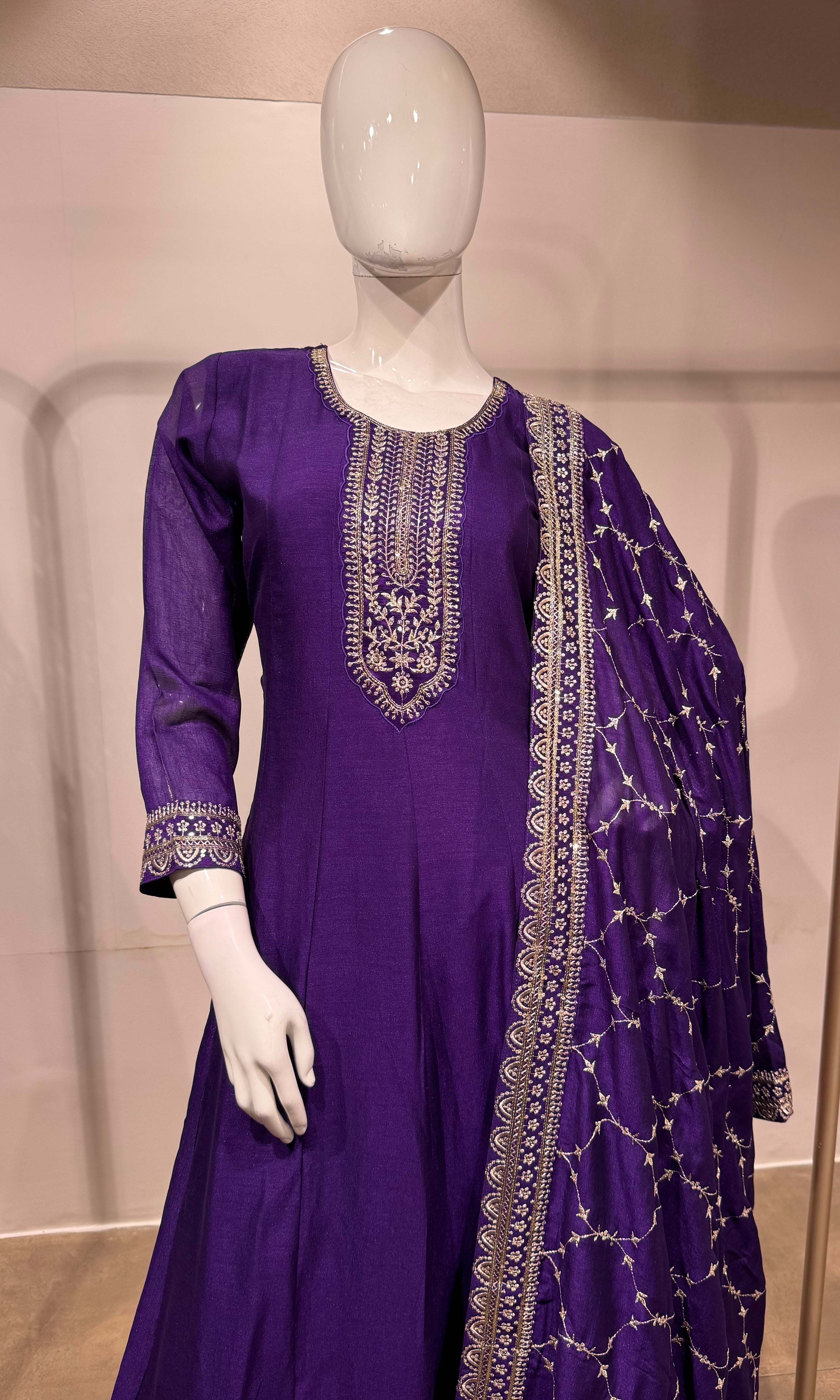 Royal Purple Embroidered Anarkali with Dupatta