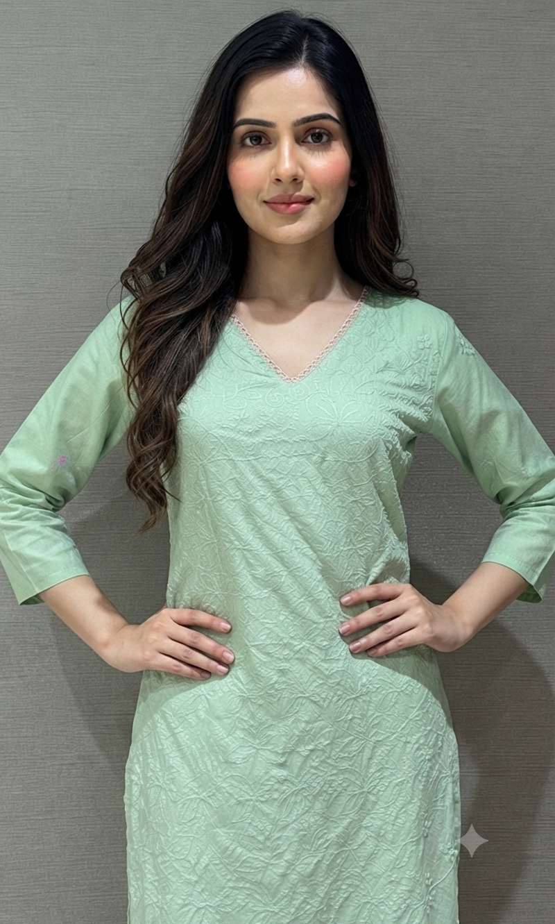 Pista Green Floral Kurta Set with Matching Dupatta