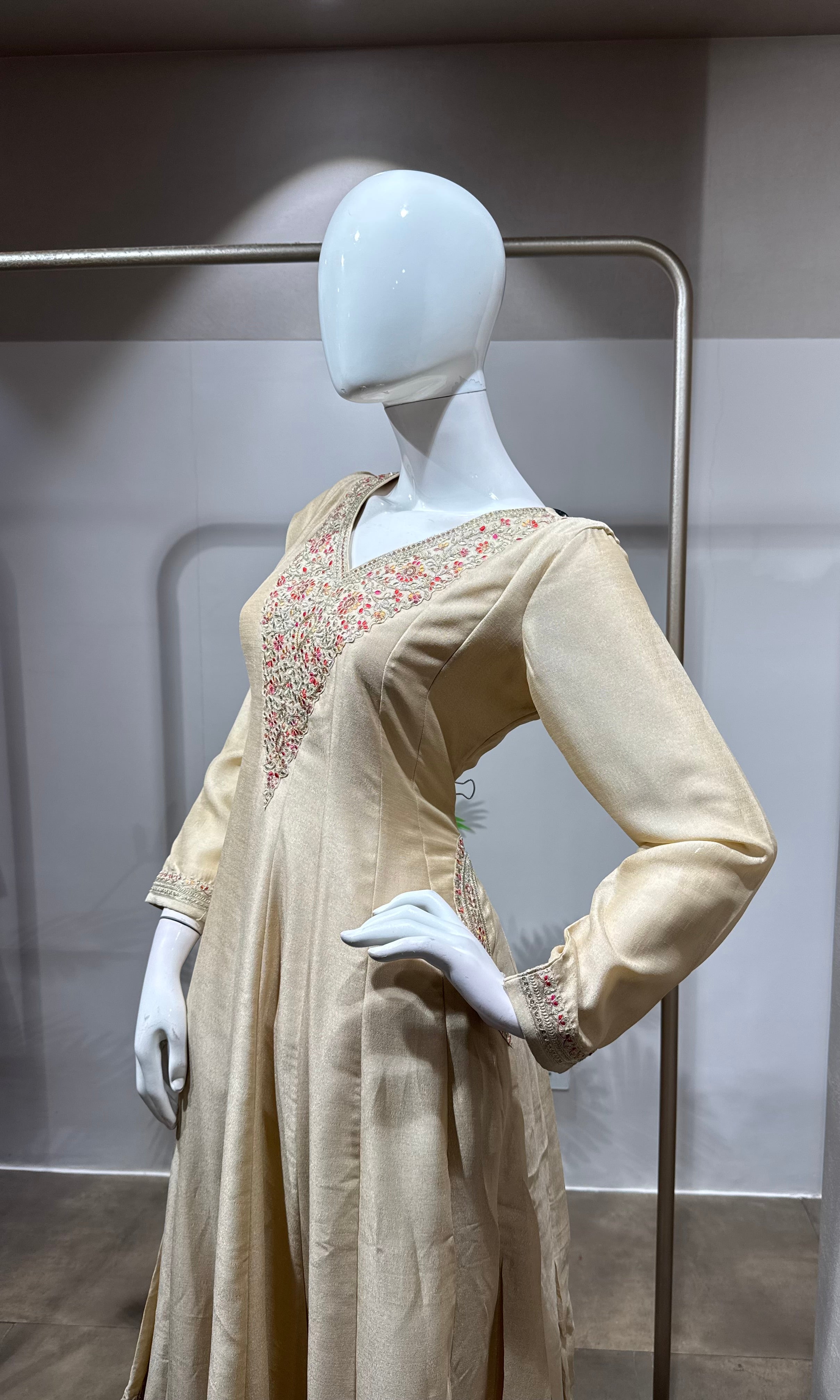 Cream Chanderi Silk Anarkali set