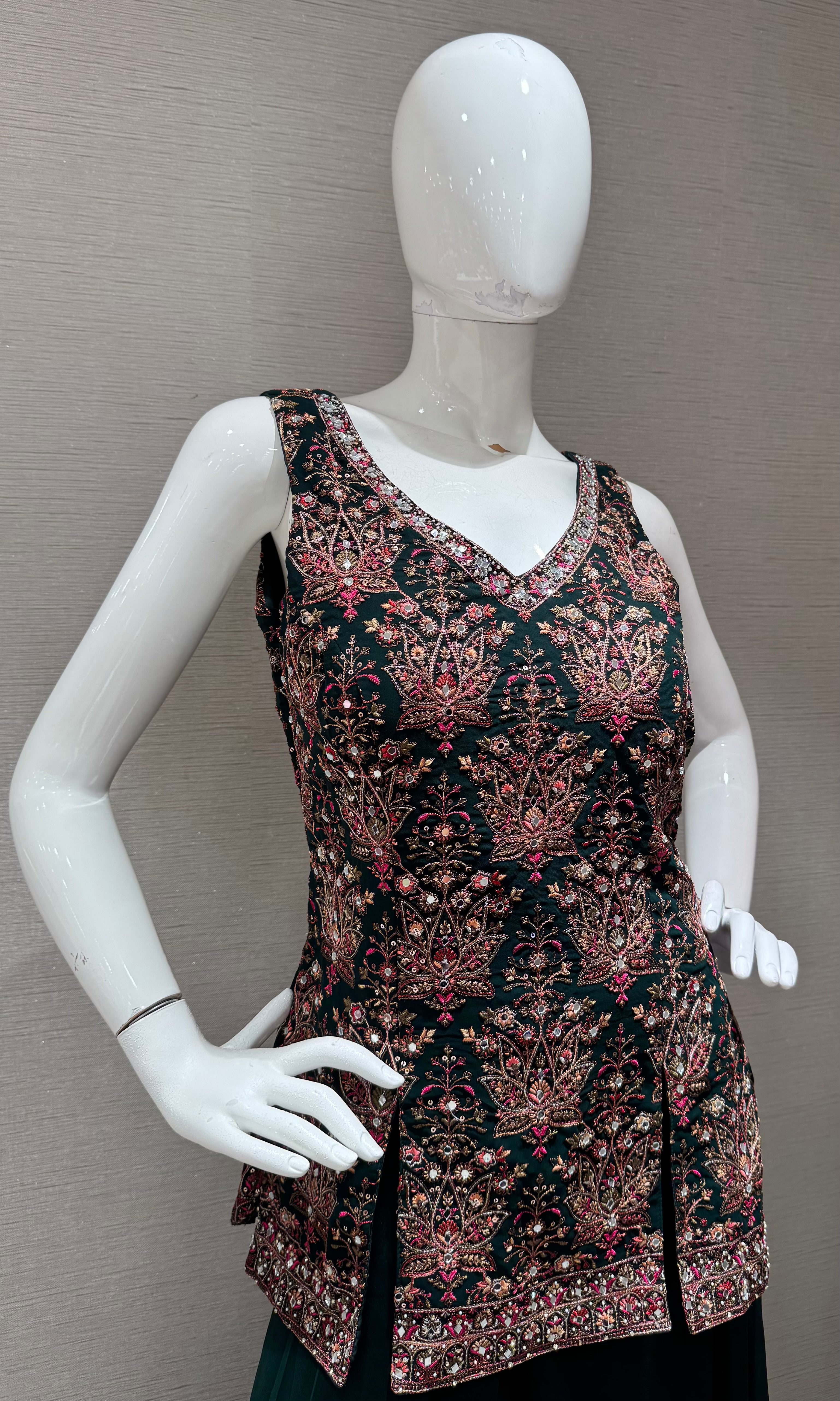 Bottel Green Floral Embroidered Palazzo set