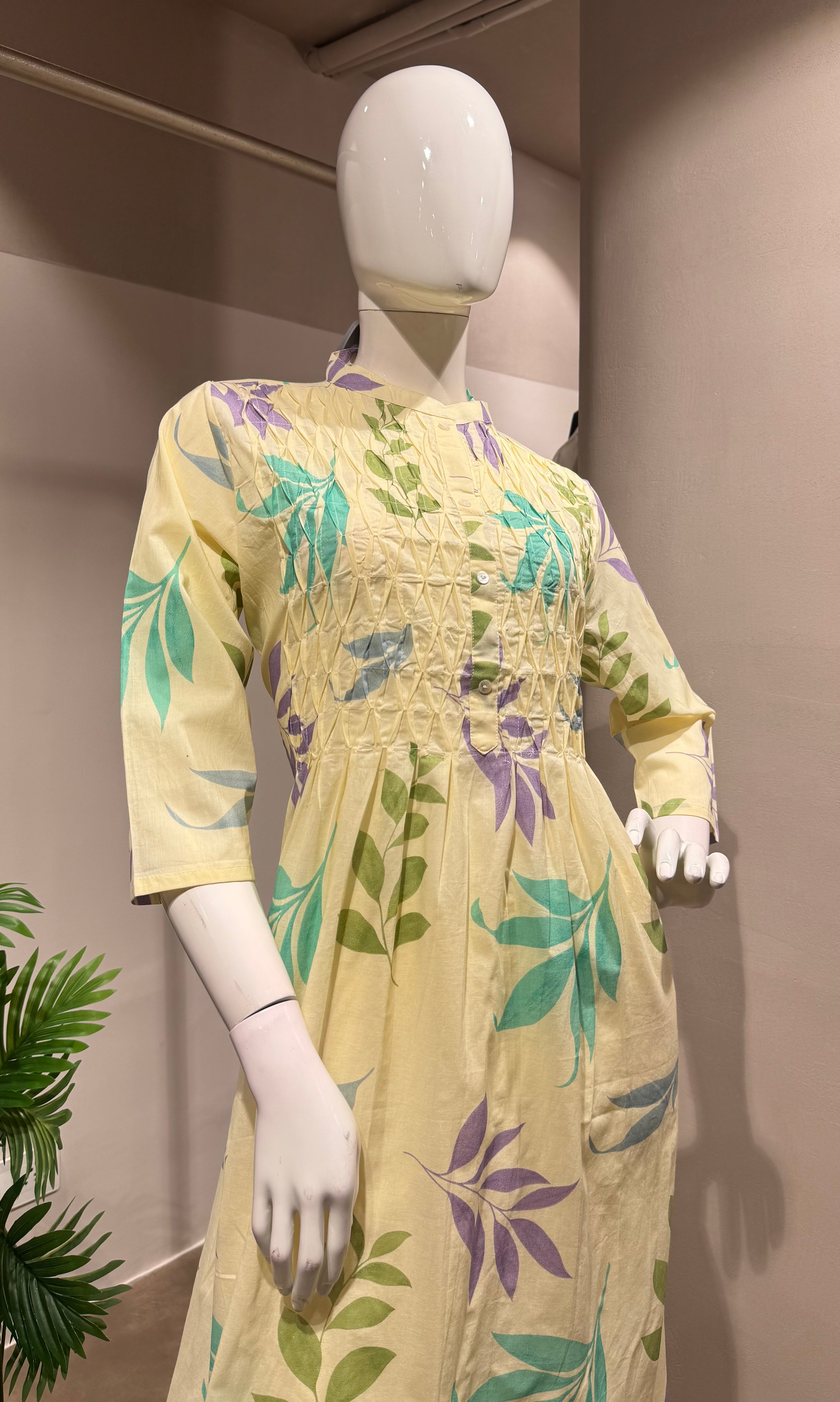 BLUE Leaf Design Spring-Summer Kurta Set