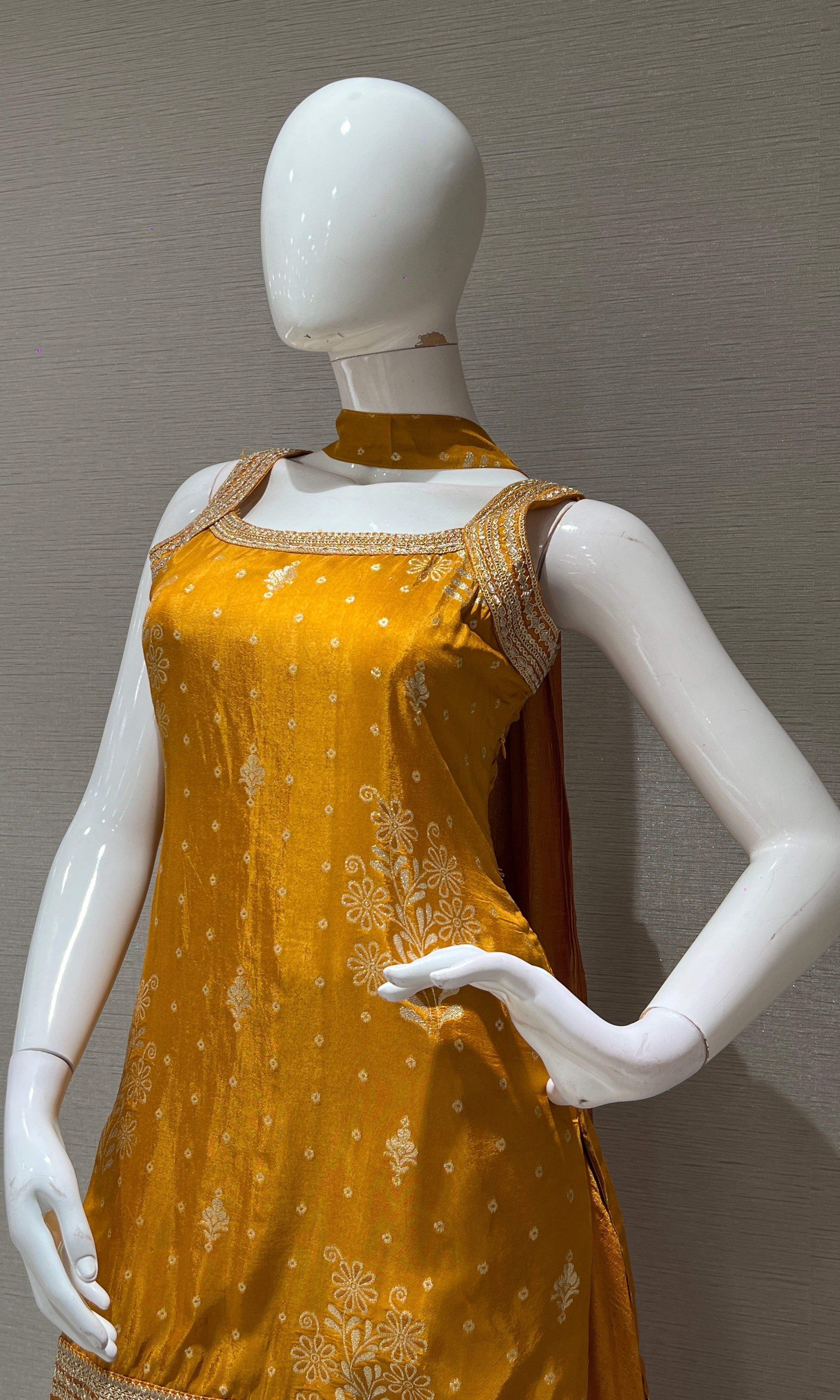 MUSTARD GOLD EMBROIDERED SHARARA SET