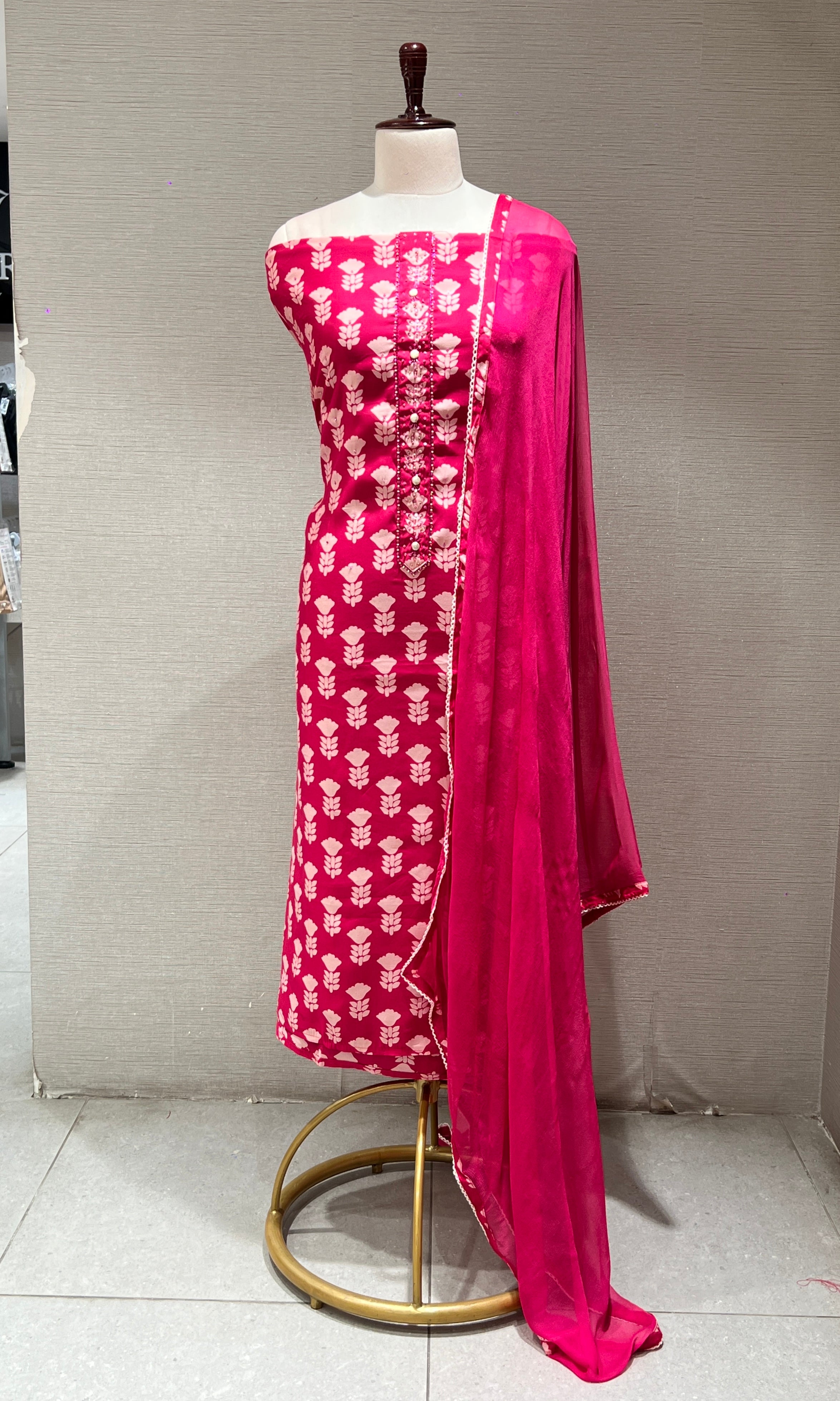 PINK FLORAL PRINT DRESS MATERIAL