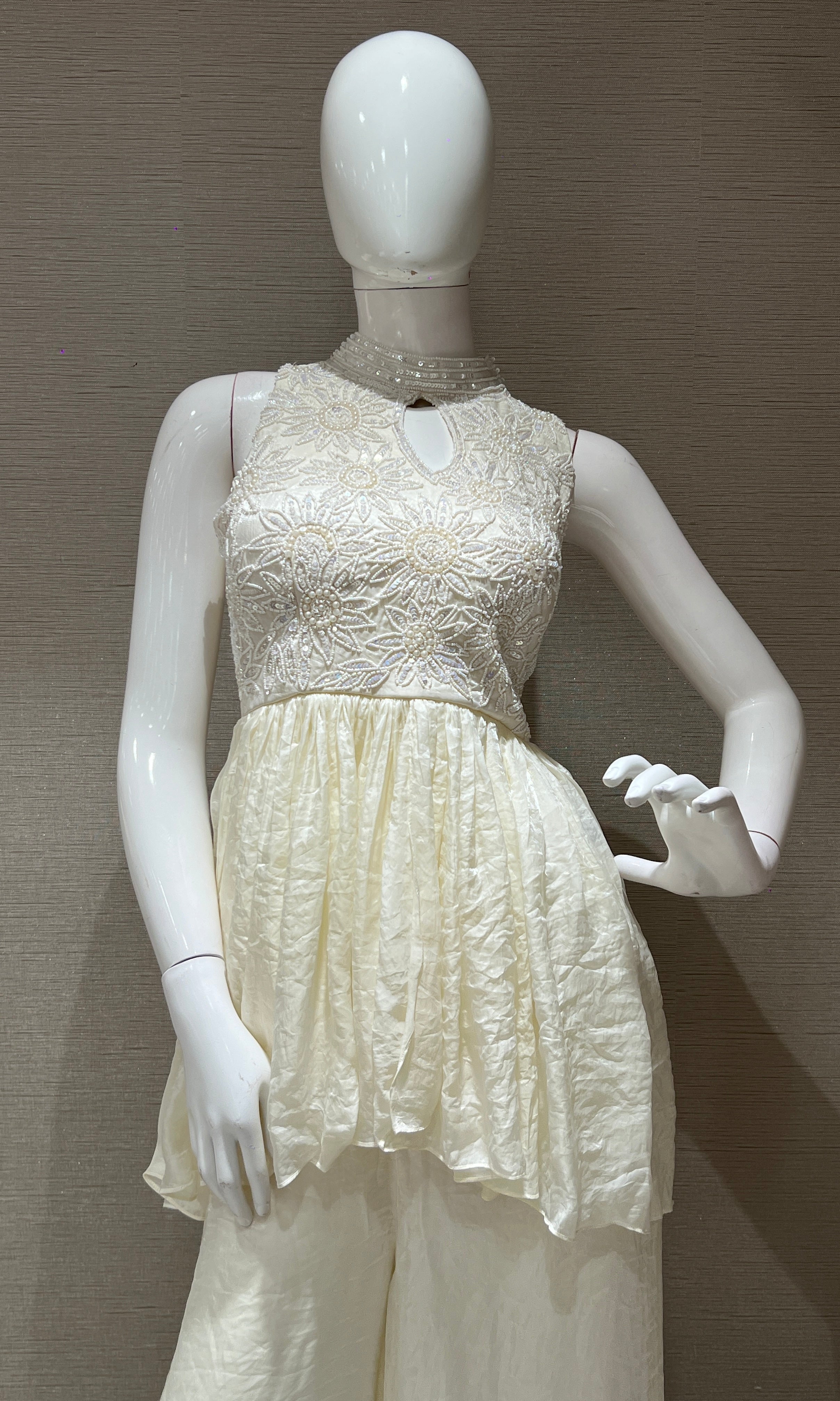 ivory white palazzo with peplum blouse