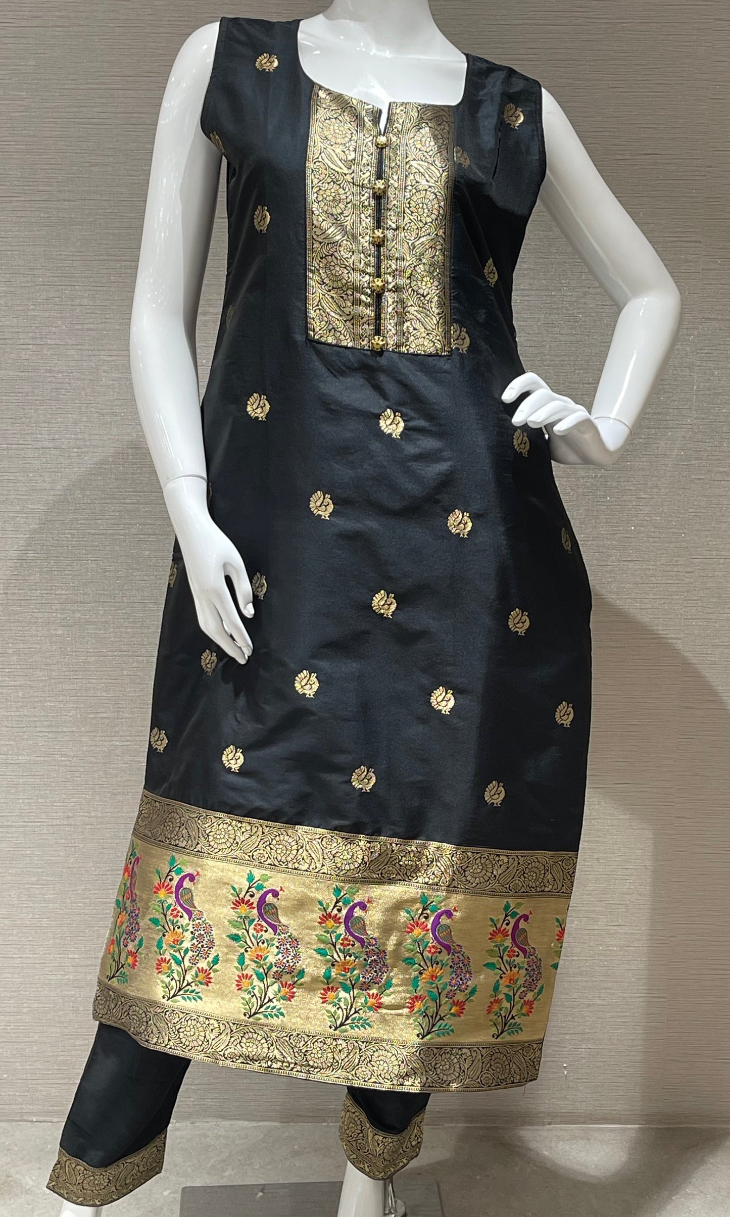 ♠️Black paithani border kurta set