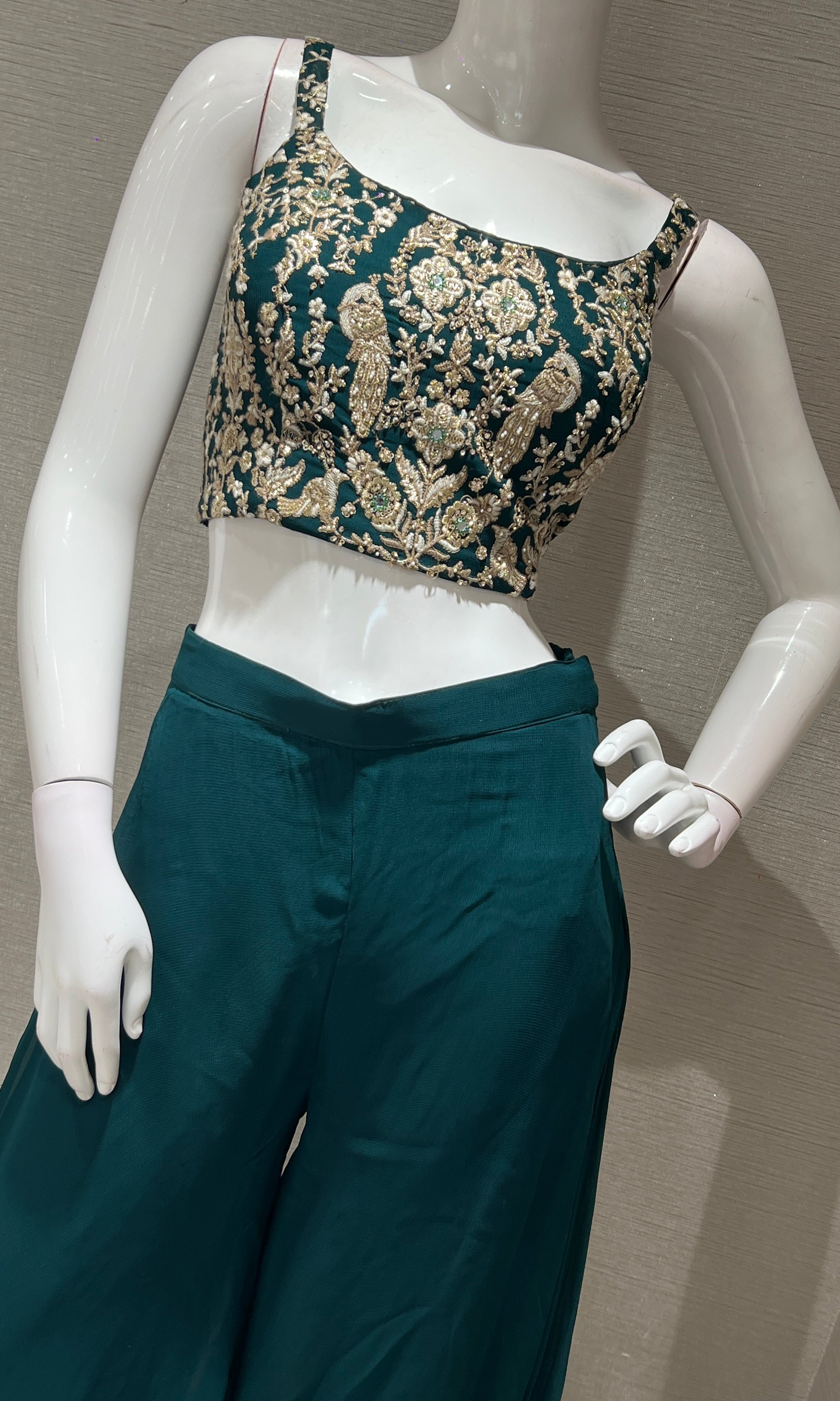 Green EMBROIDERED palazzo SET WITH JACKET
