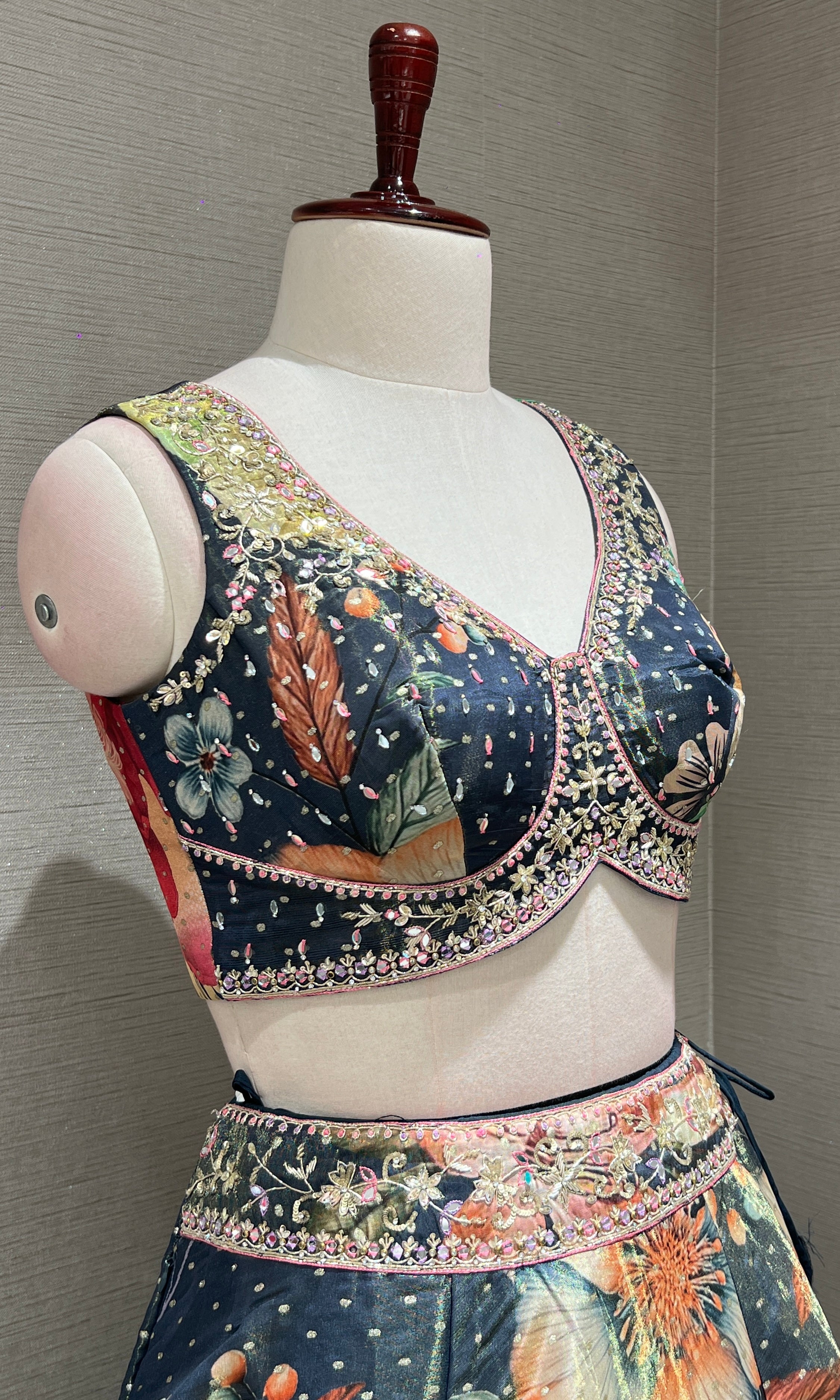 Olive green Floral Embroidered Lehenga