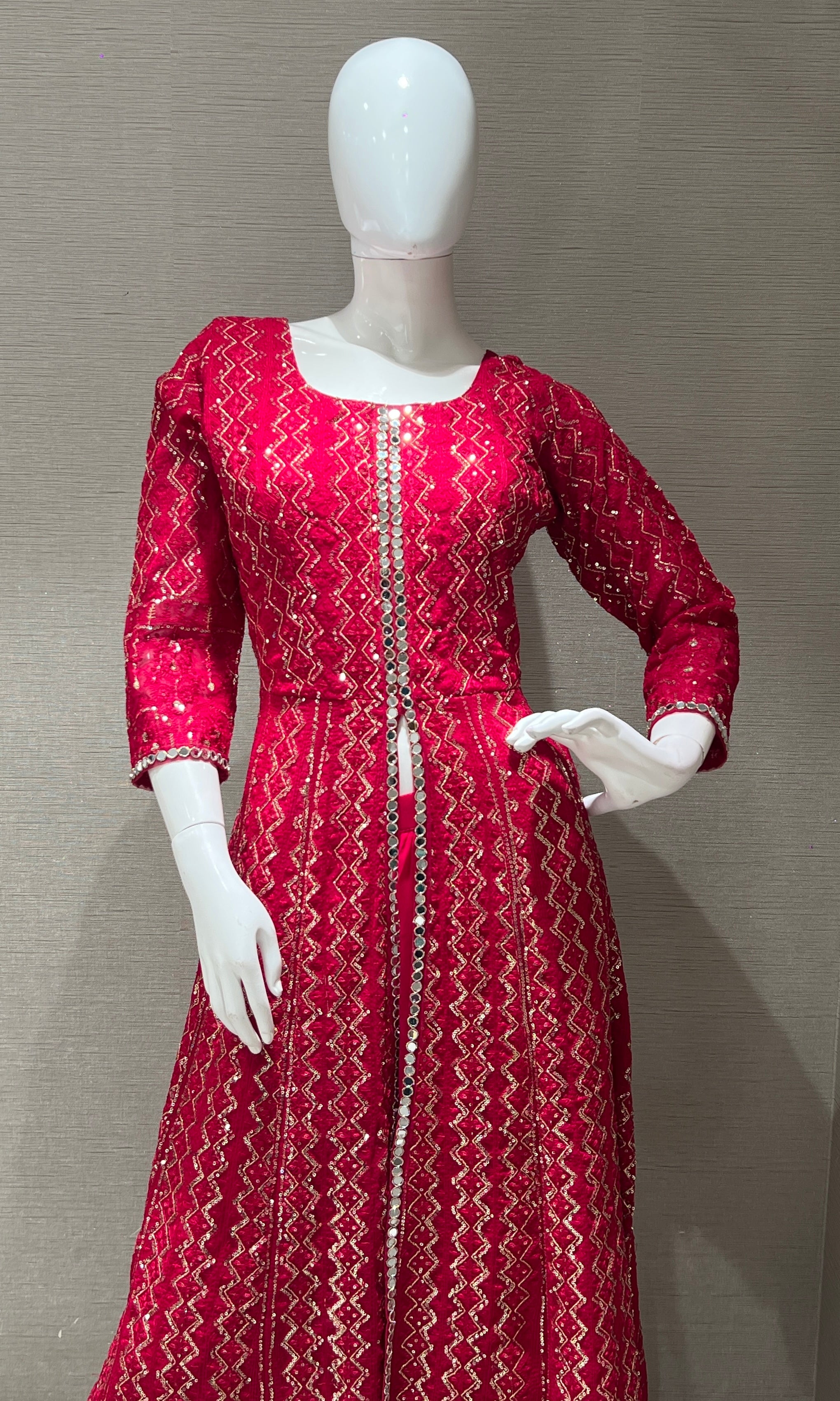 Pink front slit Anarkali with palazzo pants