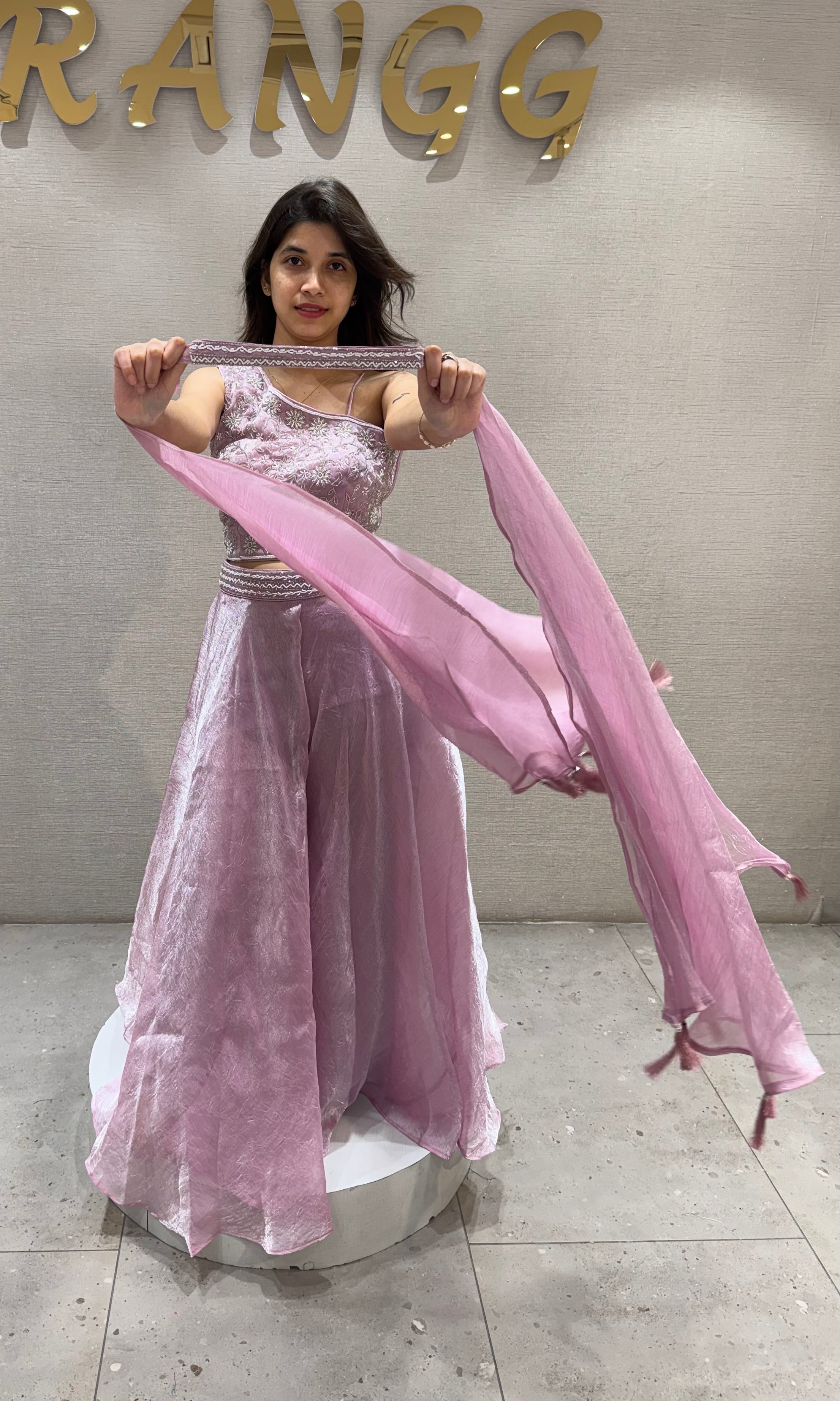 Light pink ethnic crop top palazzo set