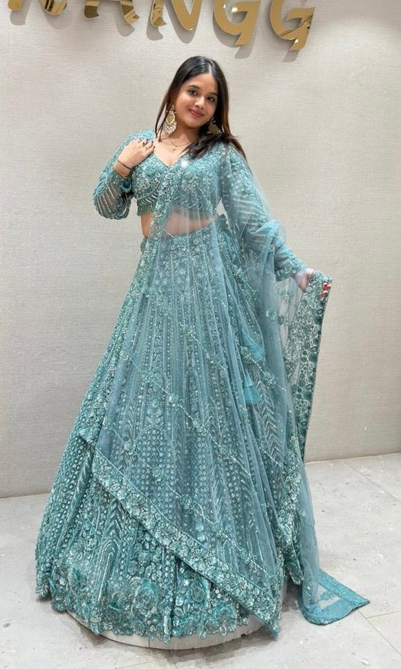 Sea green HEAVY EMBROIDERED Lehenga