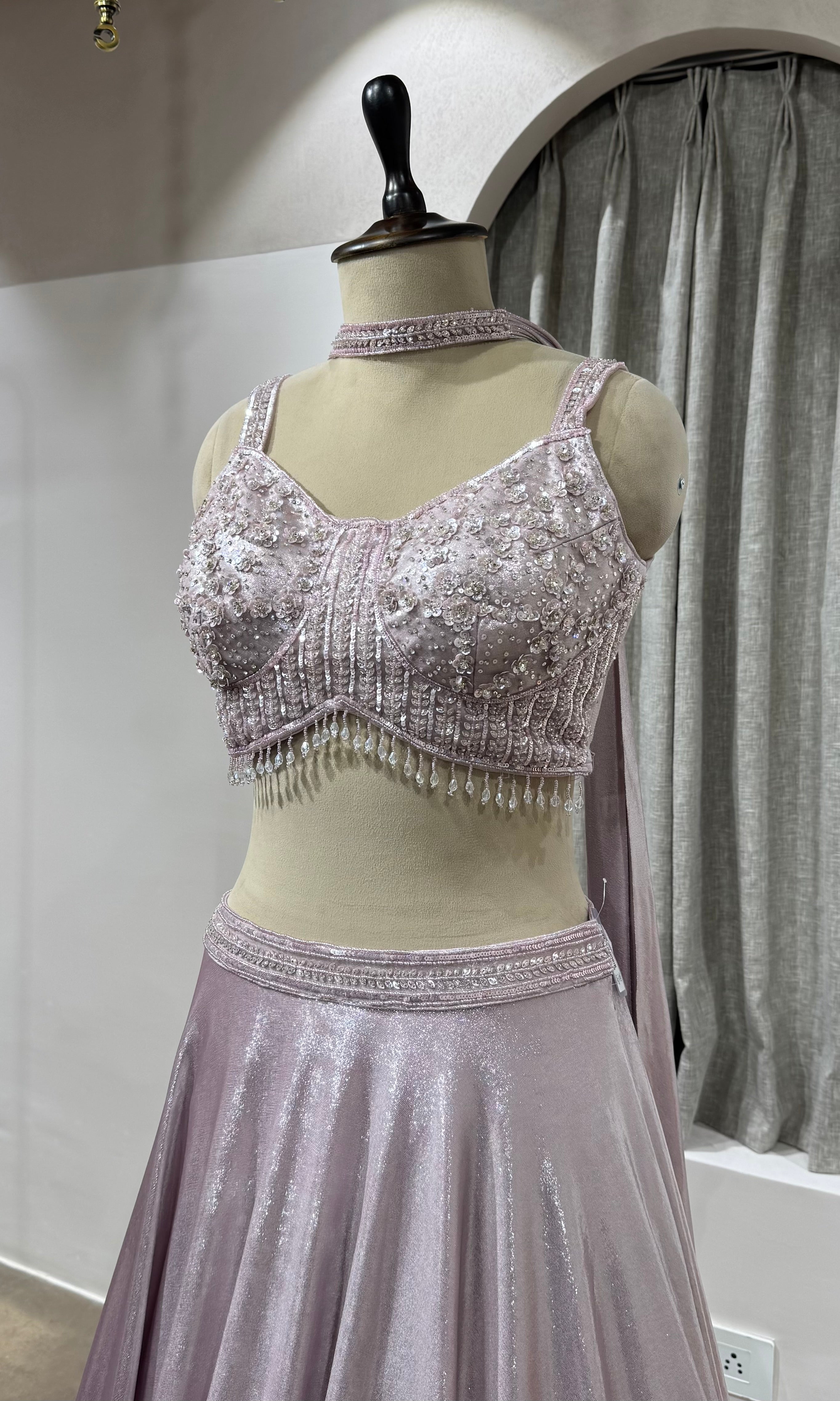 Onion pink silver shimmer stone lehenga set