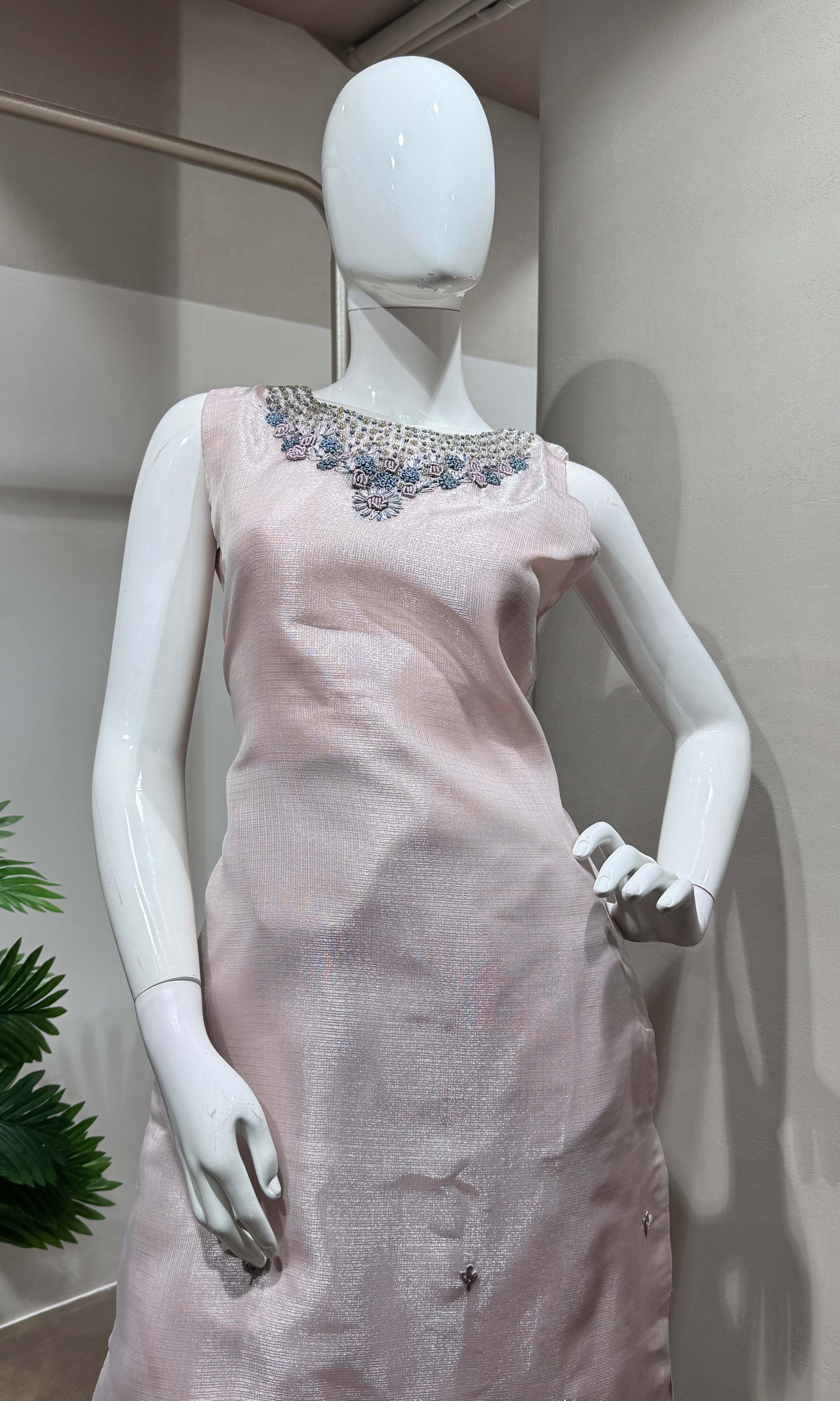 Baby Pink Embroidered Kota Kurta set