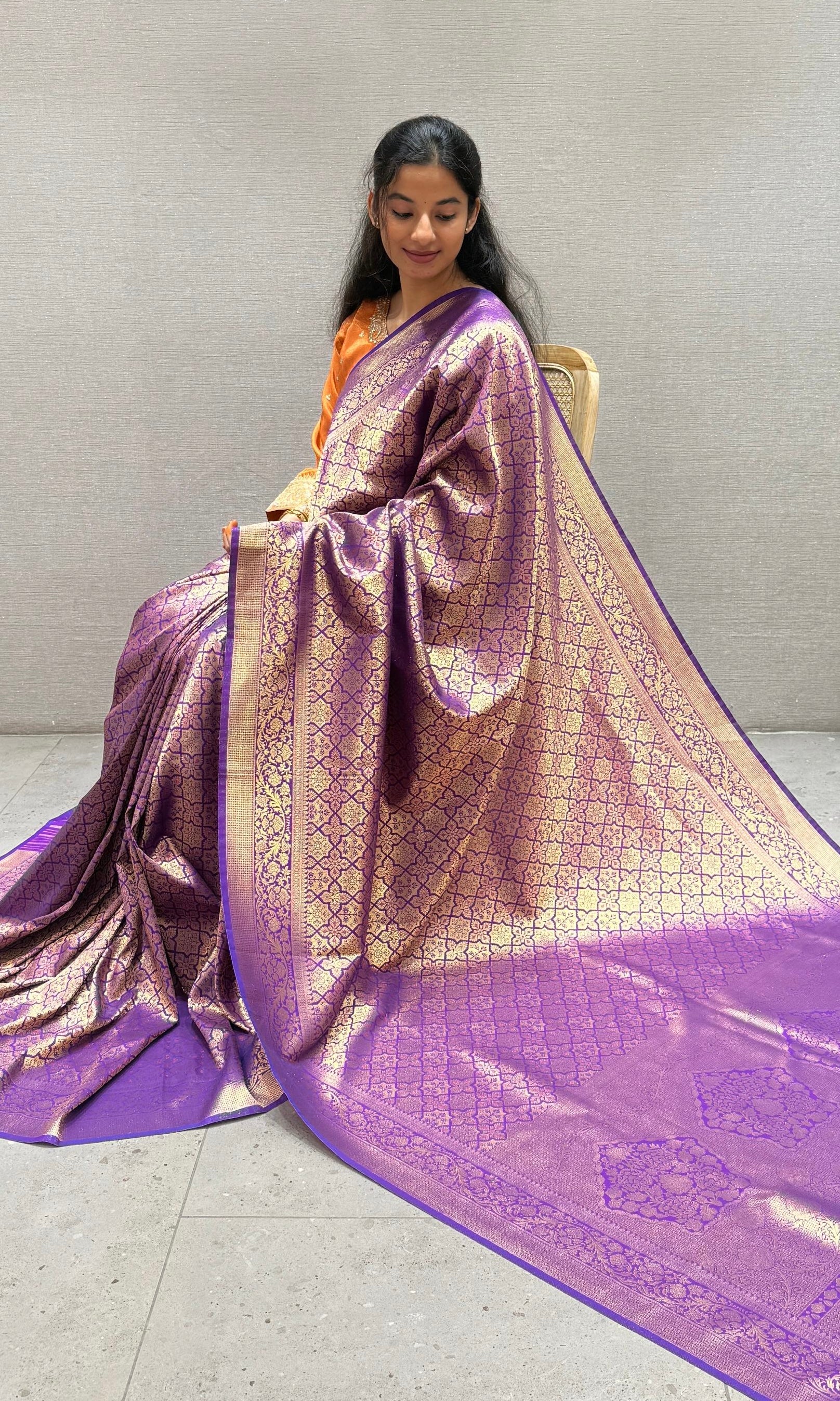 Purple saree with ready blouse
