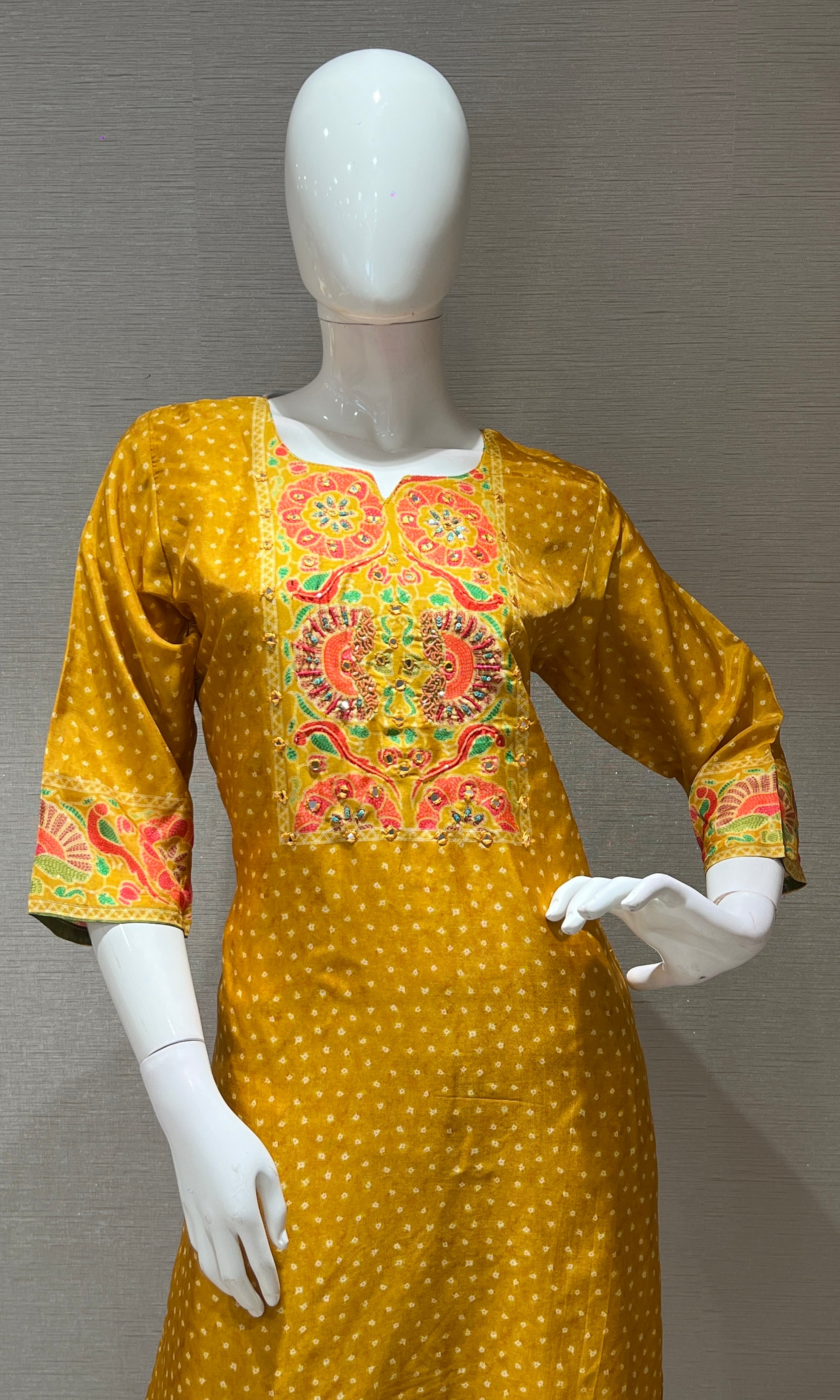 Mustard yellow floral embroidered kurta set