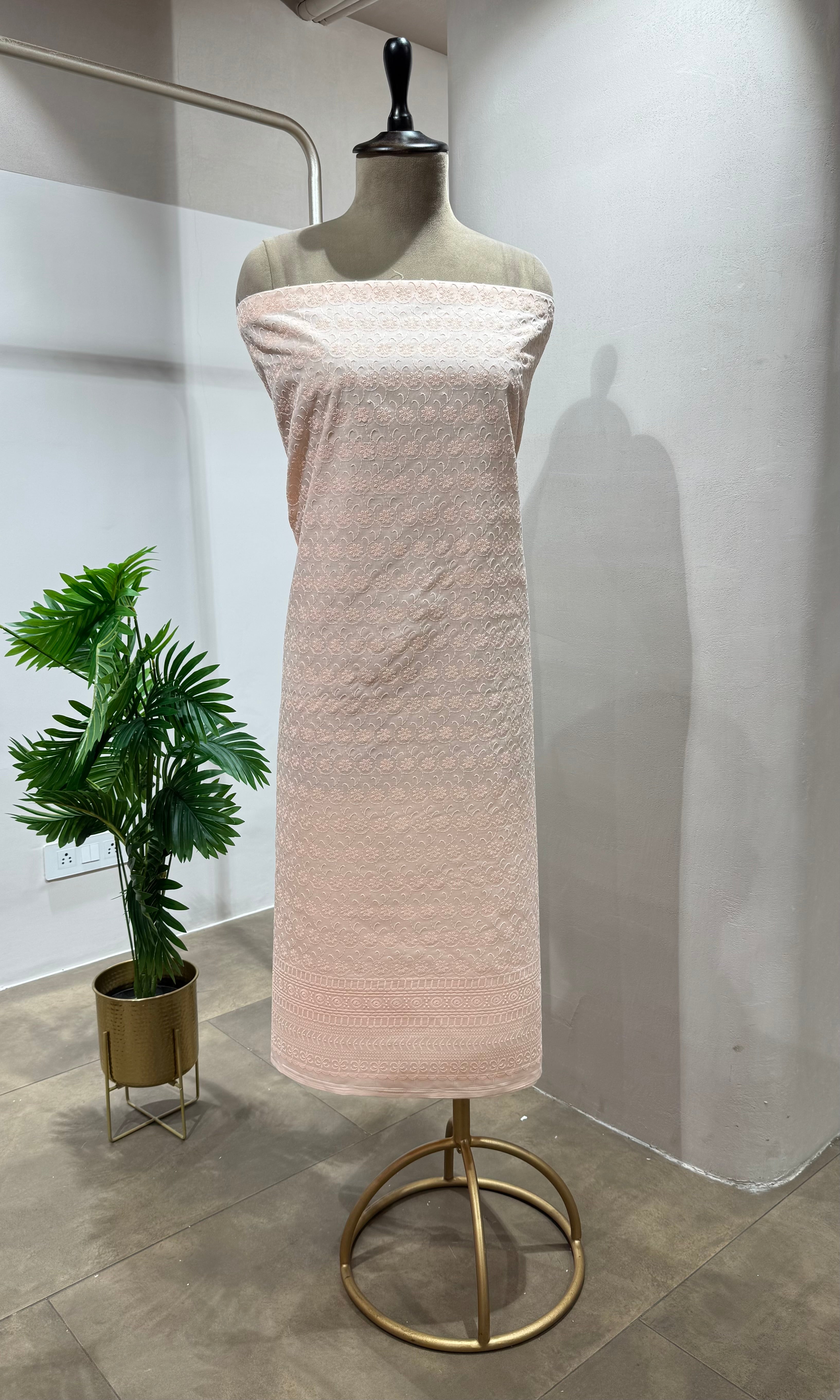 PEACH CHIKANKARI DRESS MATERIAL