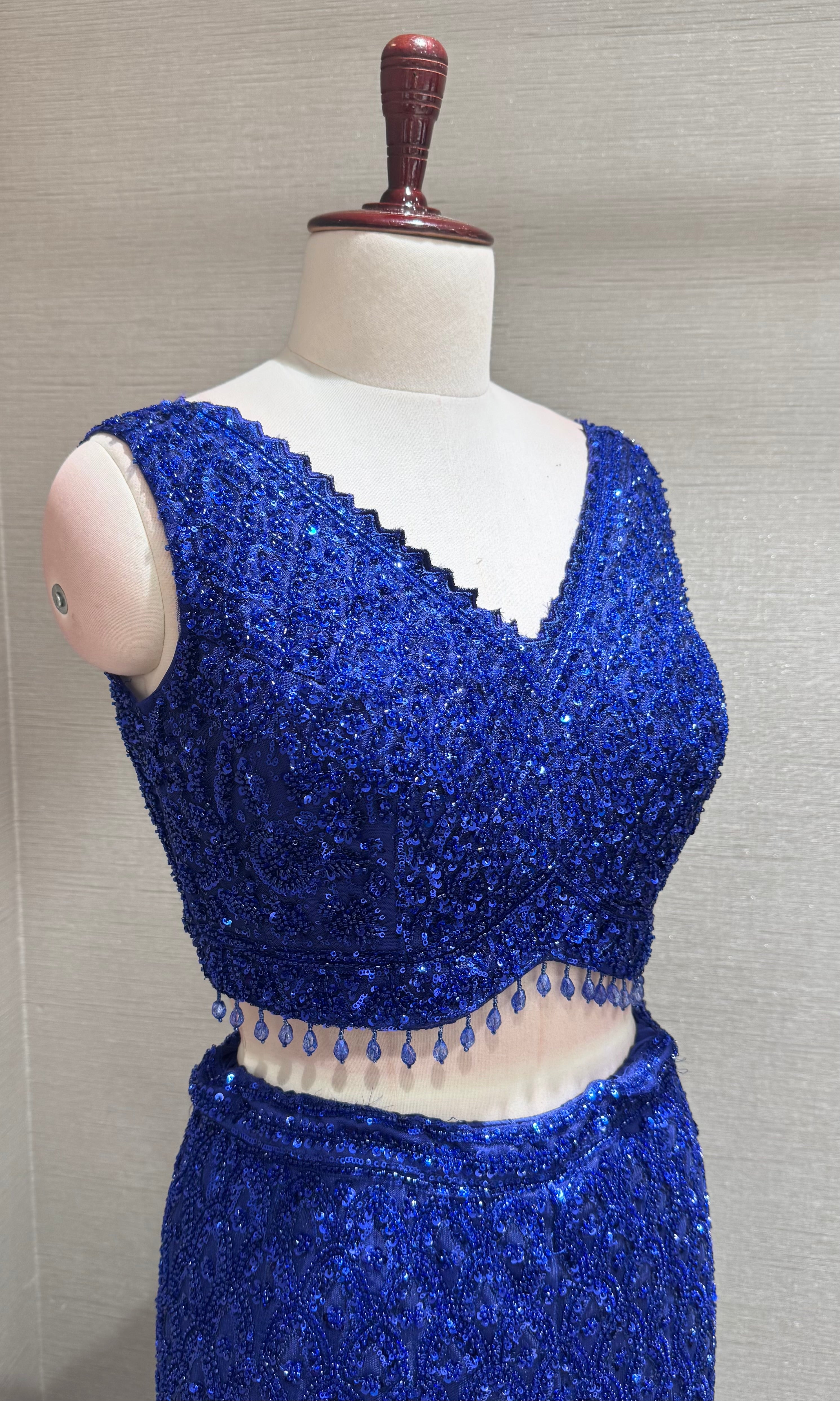 Royal Blue Fish Cut Sequined Lehenga Choli Set