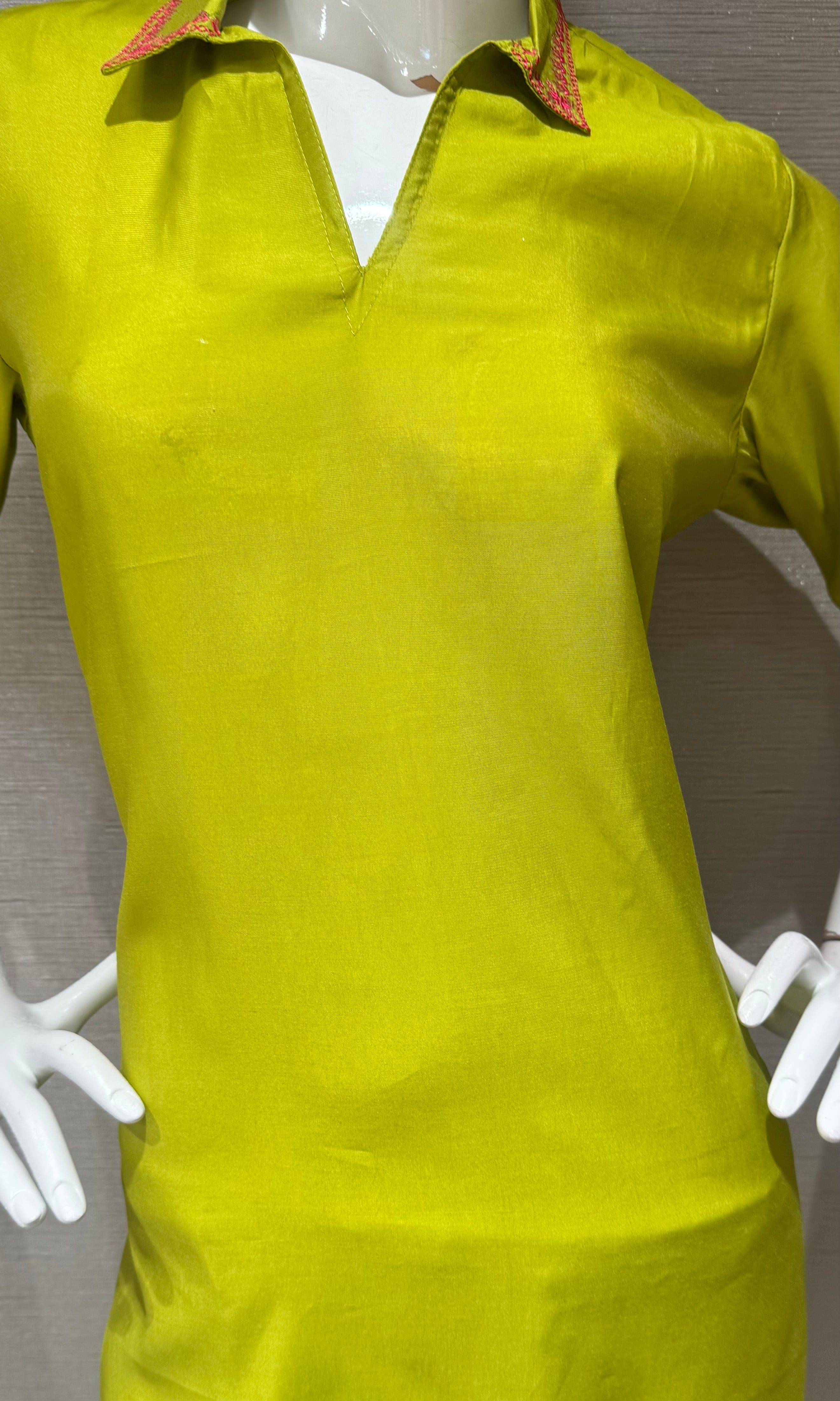 Lime Green Collar Neck Kurti with bottom