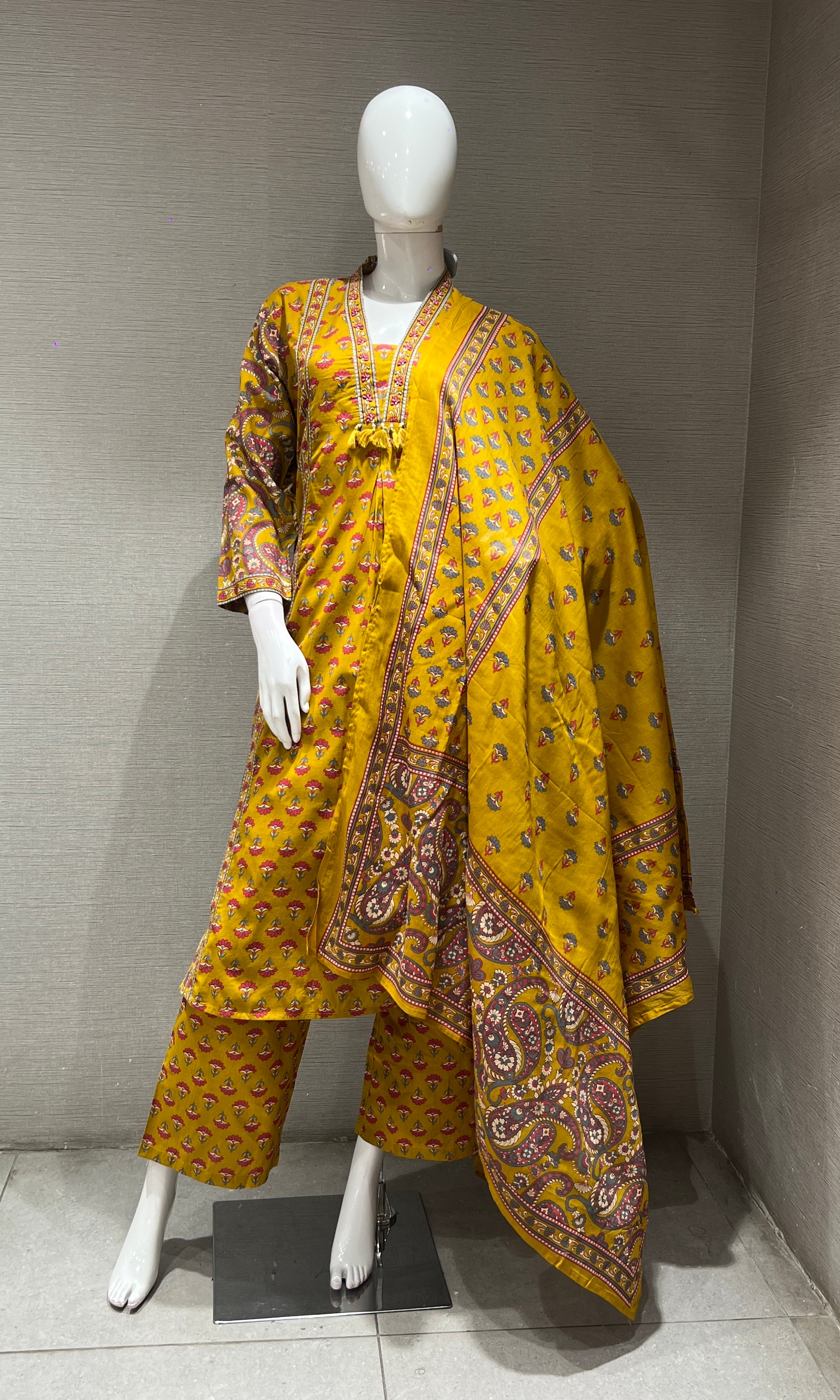 Mustard yellow KURTA SET WITH PALAZZO PANTS