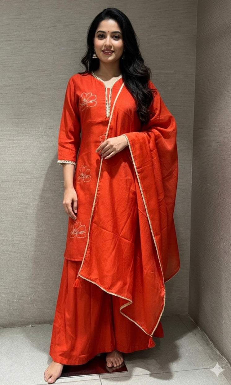 Rust KURTA SET WITH PALAZZO PANTS