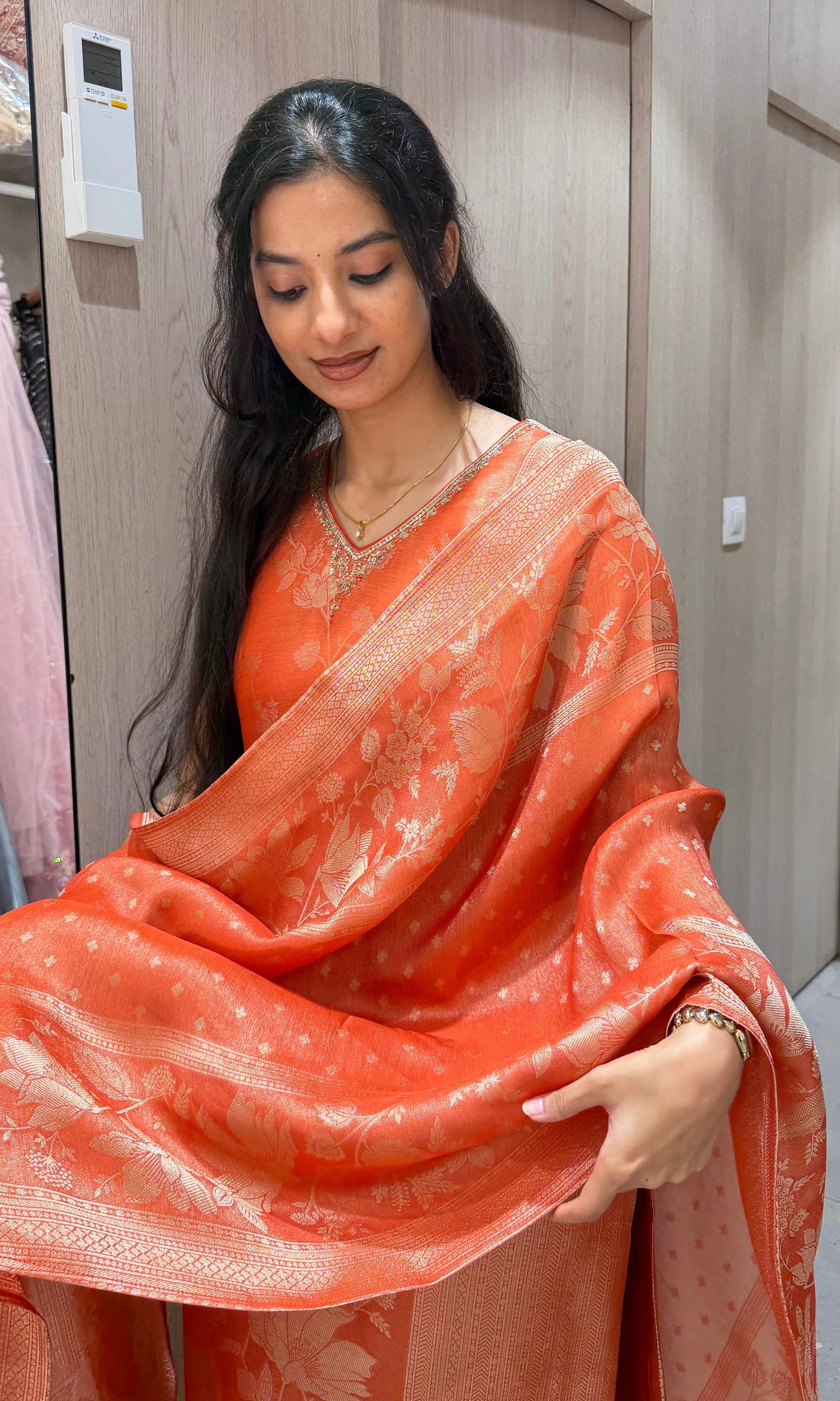 Orange Banarasi Kurta set with Matching Dupatta