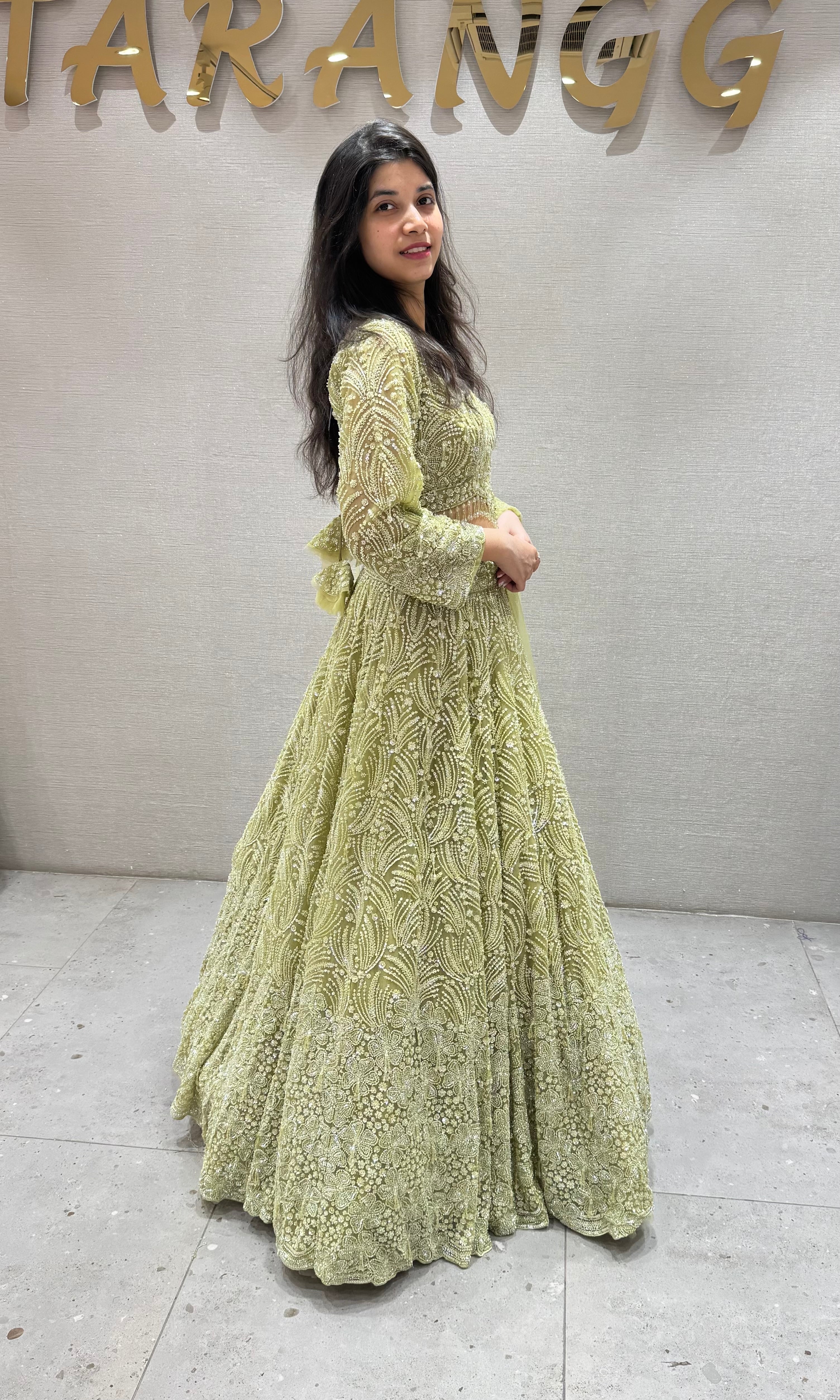 Pista green CRYSTAL EMBROIDERED lehenga