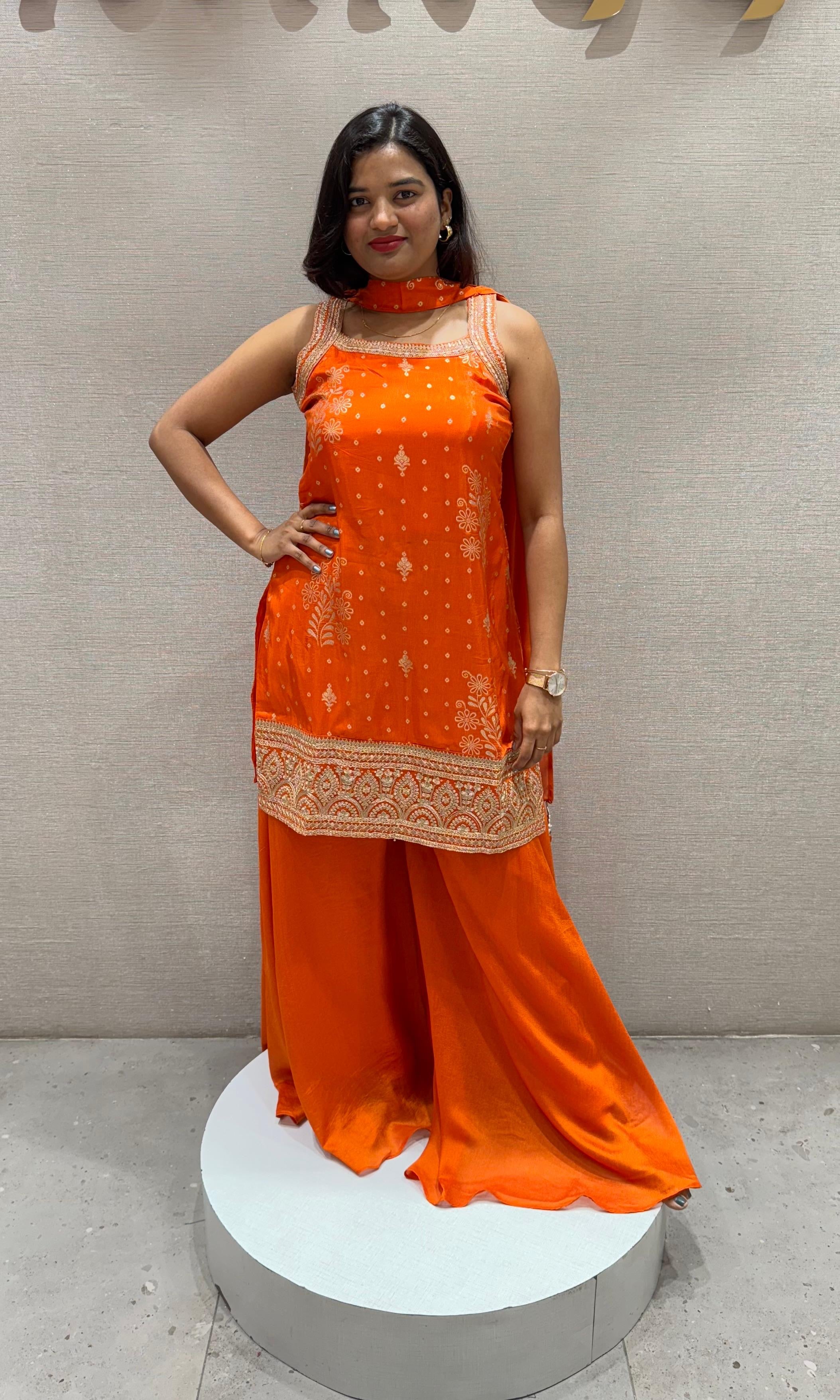 Orange GOLD EMBROIDERED SHARARA SET