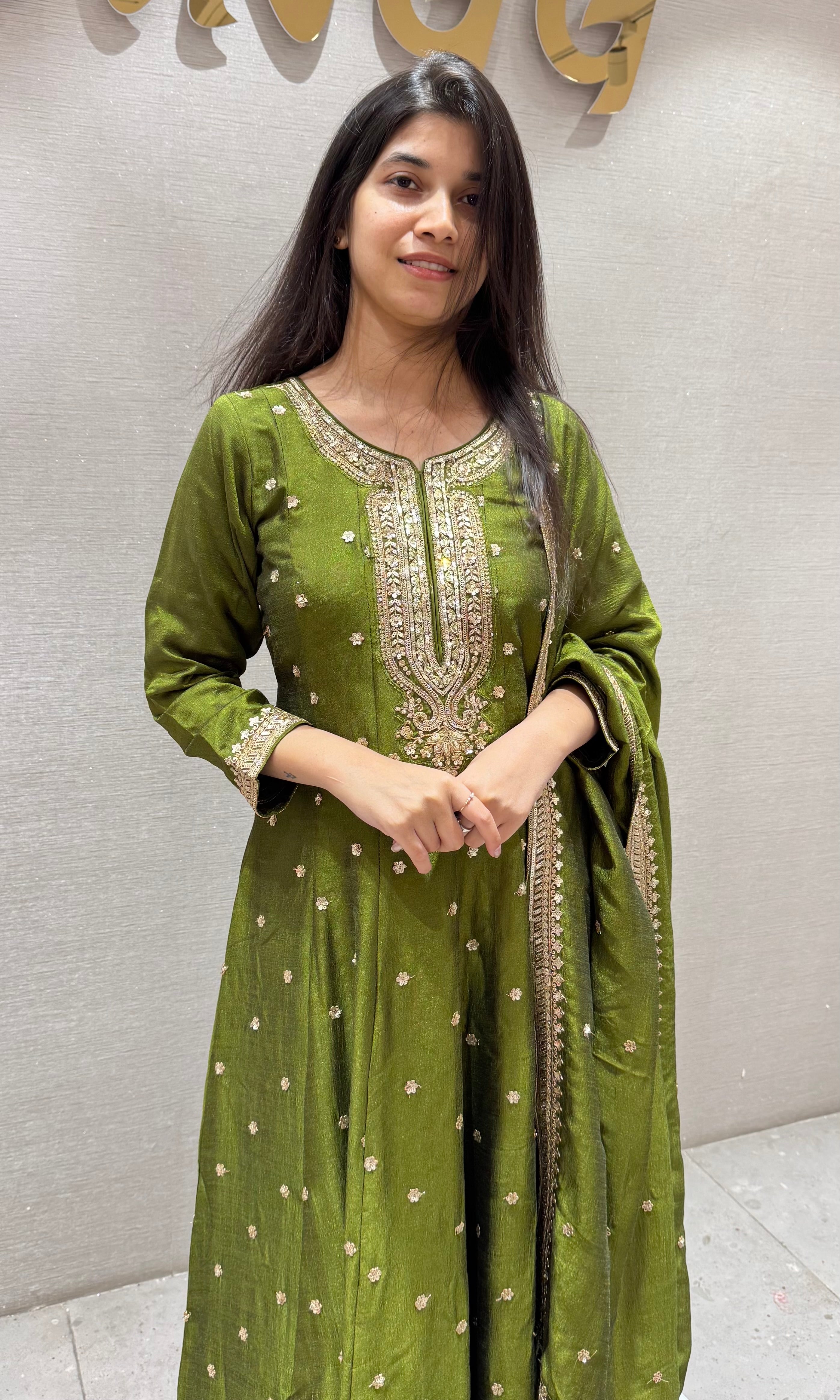 Mehendi Green Embroidered anarkali set