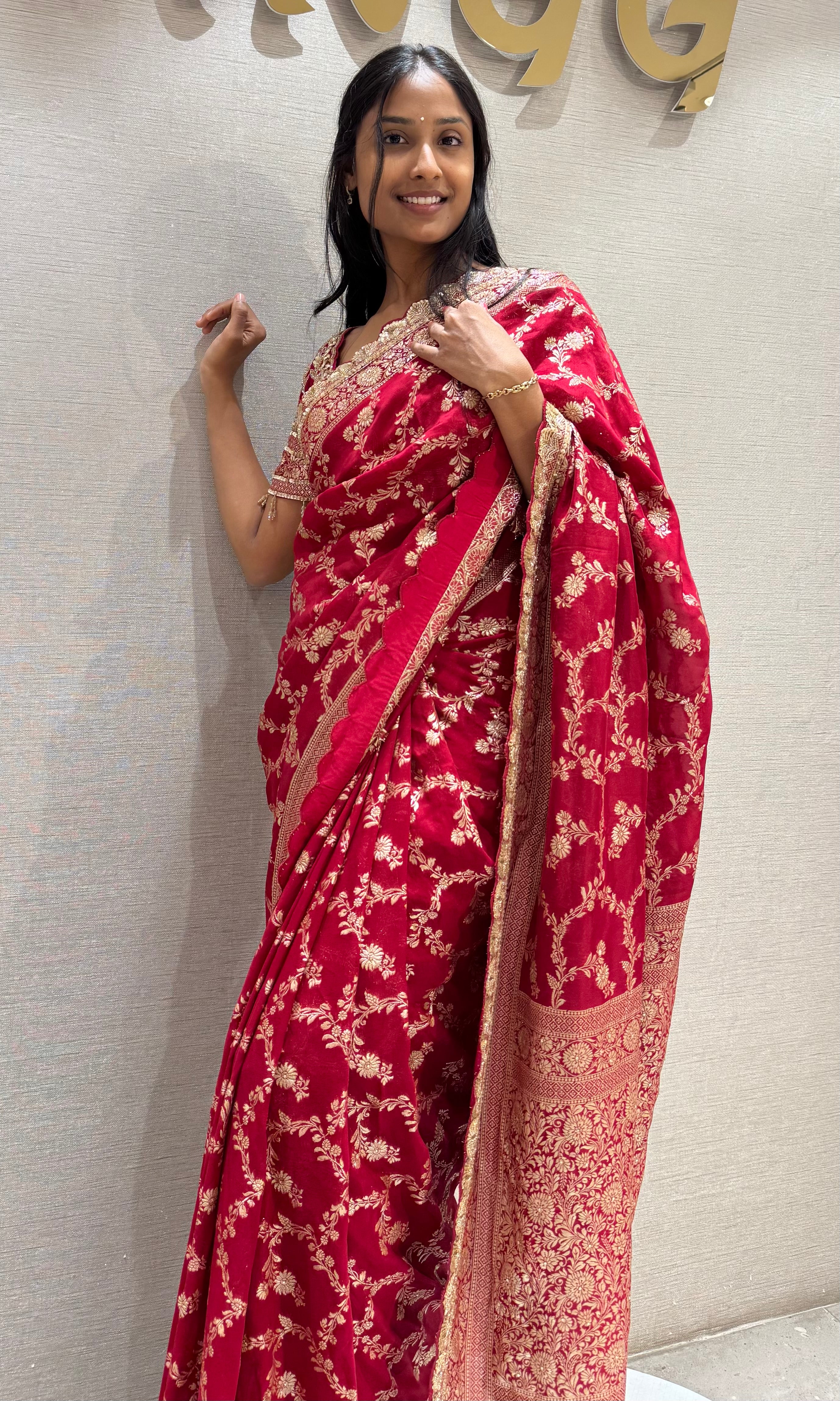 Radiant Red Embroidered Saree with embellished blouse