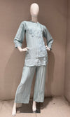 Sky Blue Cord Set with Floral Embroidery