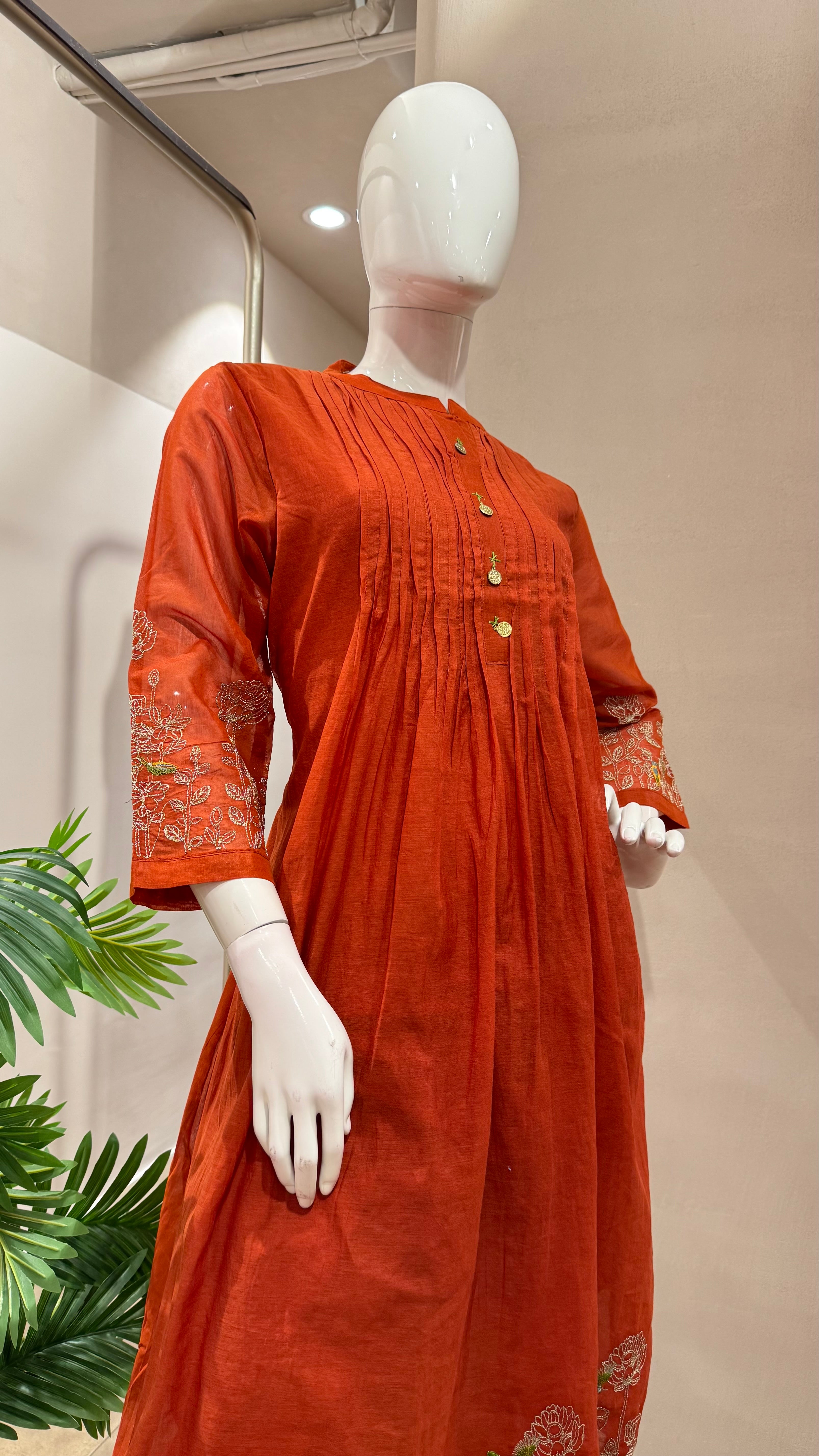 RUST floral mul chanderi embroidery set