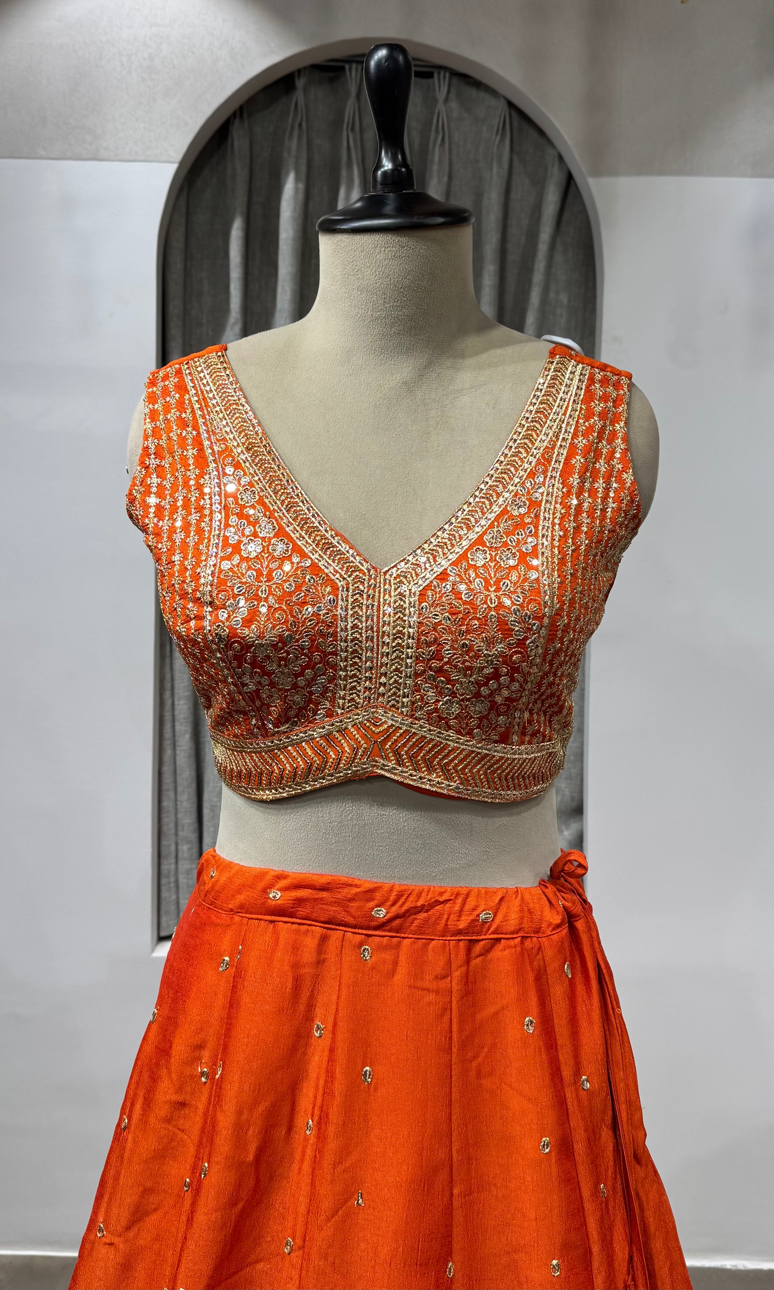 Orange Embroidered Lehenga with Dupatta