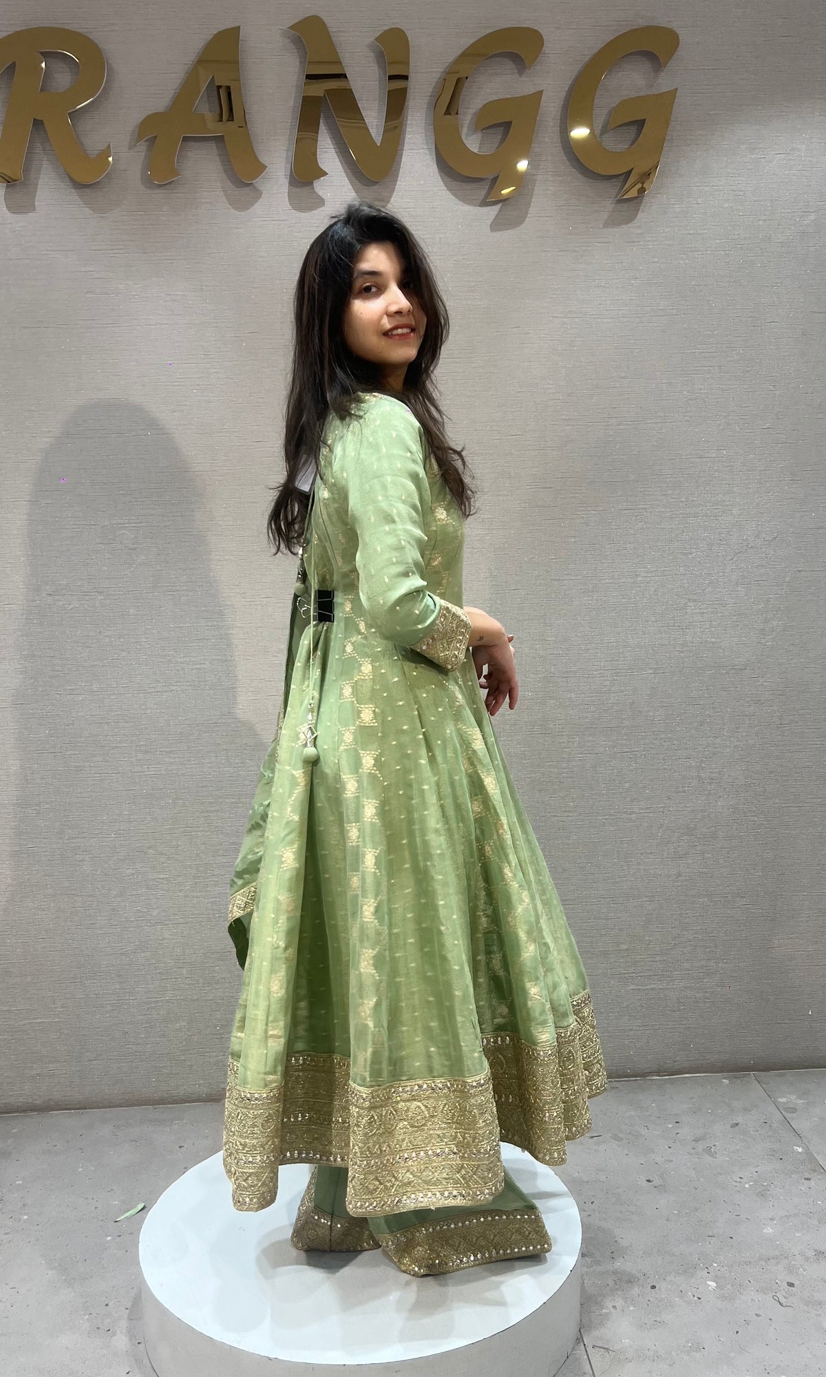 Pista Green silk Anarkali Set Golden Embroidery with Dupatta