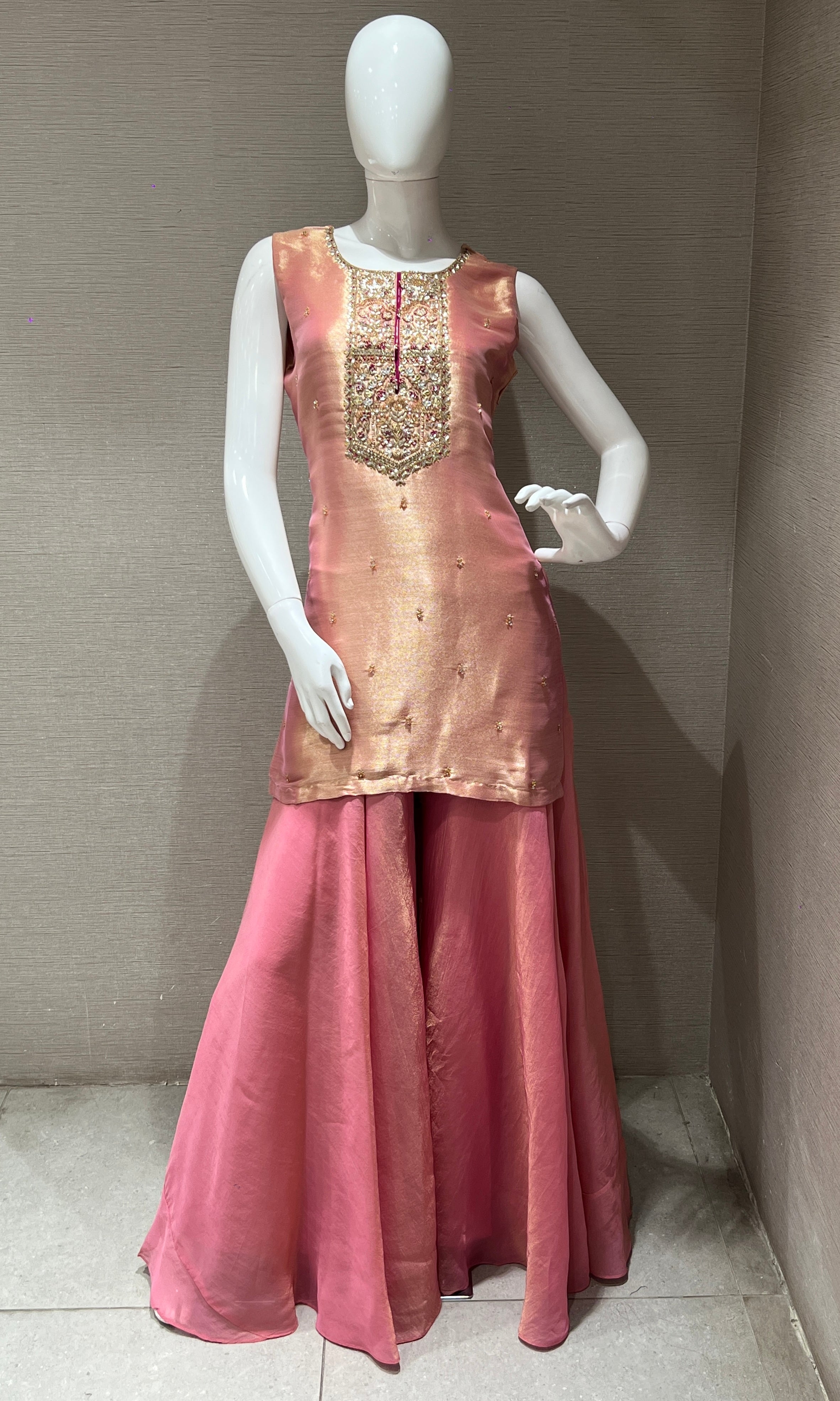 Rose Gold Embroidered Sharara Palazzo