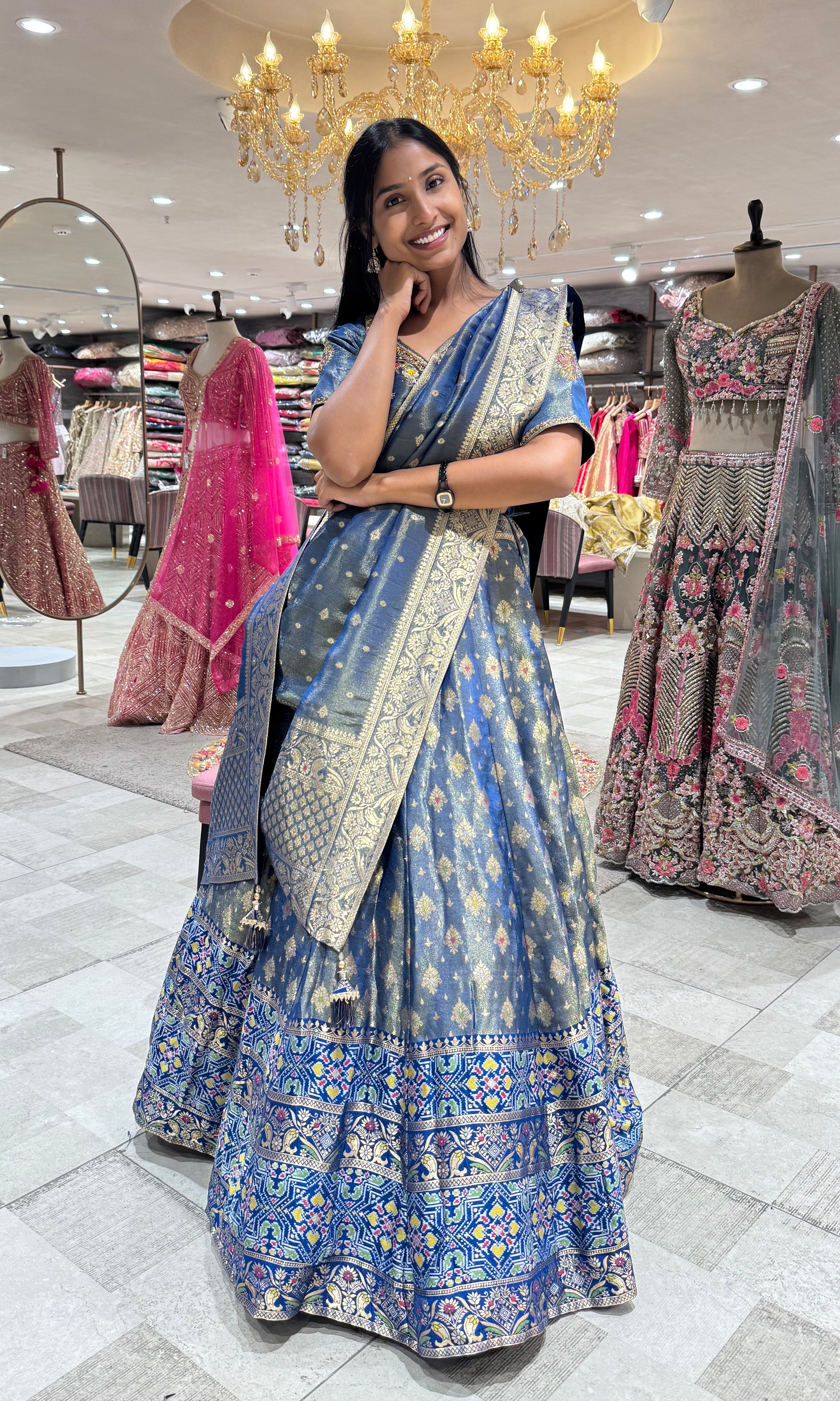 BLUE FLORAL BANARASI ETHNIC LEHENGA